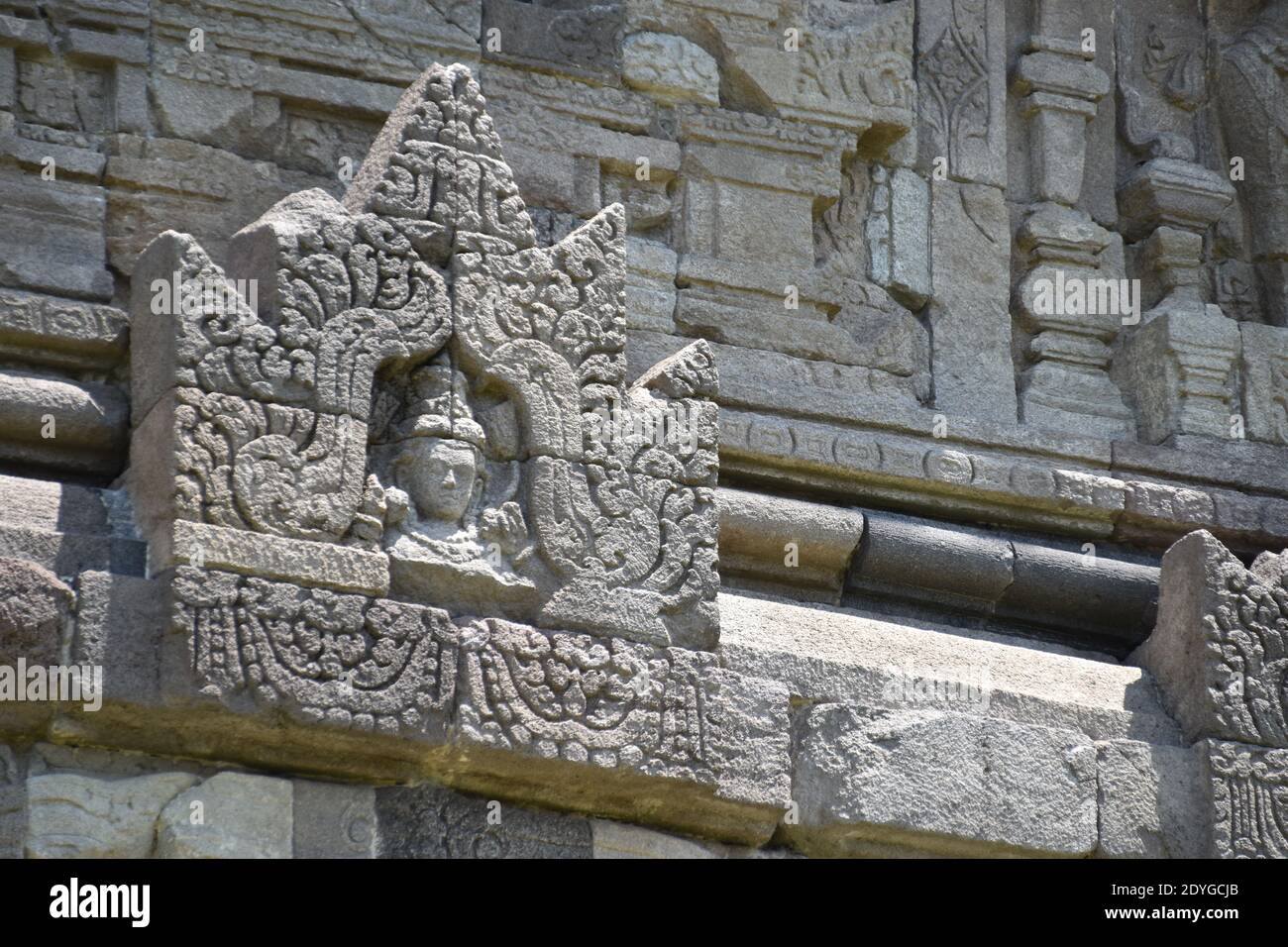 Bodhisattva relief at main temple's wall in the Plaosan temple complex at Central Java, Indonesia Stock Photo