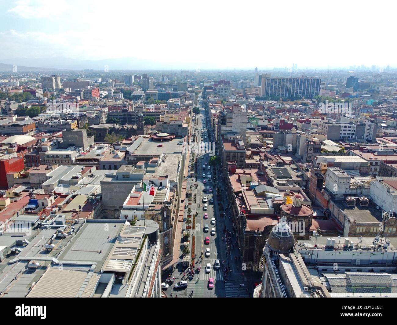 Historic center of Mexico City and Avenue 20 de Noviembre aerial view near Zocalo Constitution Square, Mexico City CDMX, Mexico. Historic center of Me Stock Photo