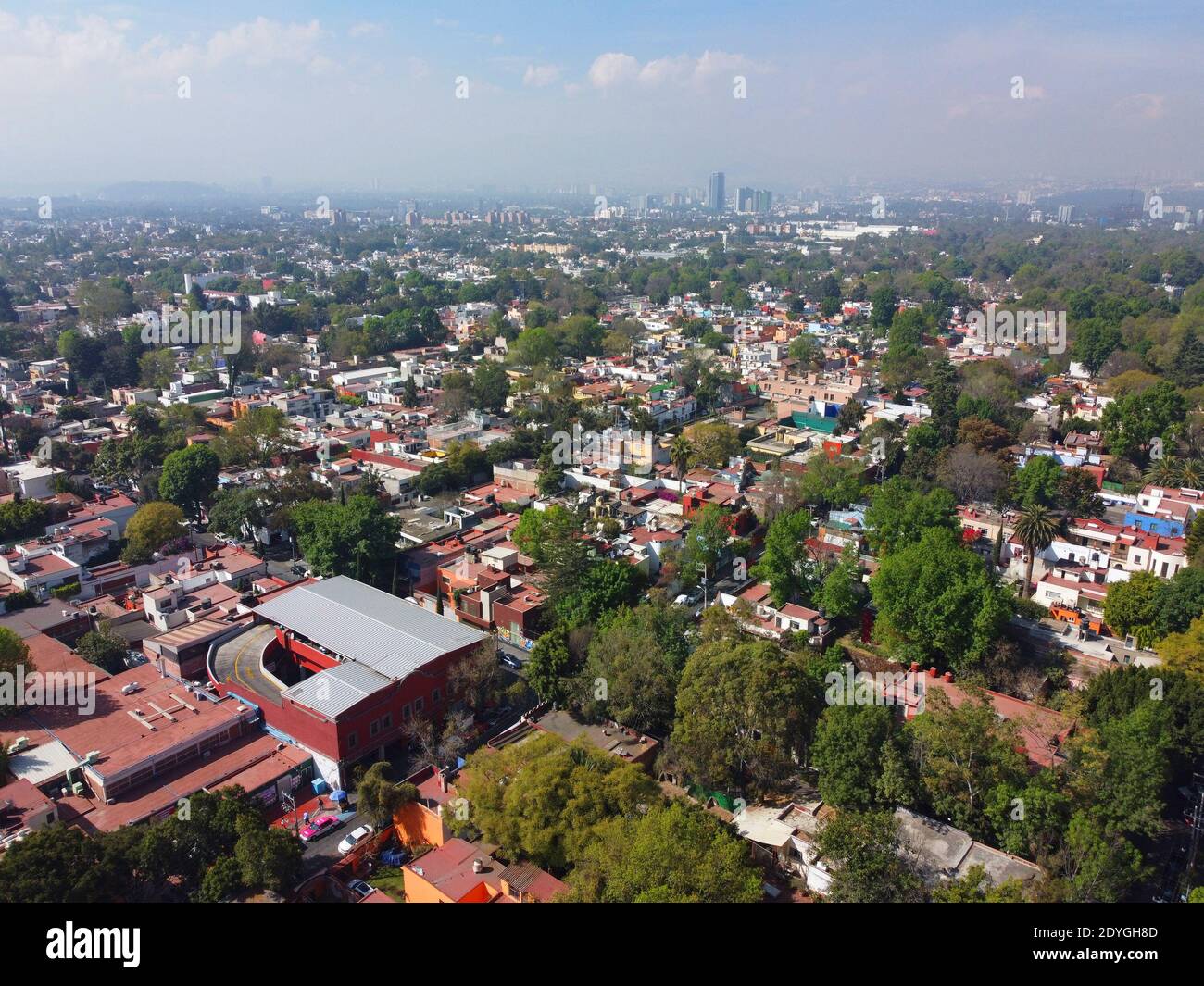 Historic center of Villa Coyoacan aerial view in Mexico City CDMX, Mexico. Stock Photo