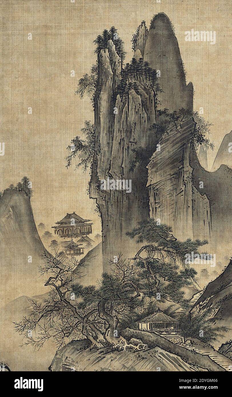 Landscape of the Four Seasons (Spring) by Sesshu. Stock Photo
