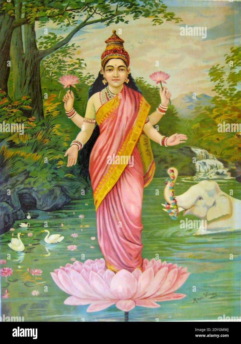 Lakshmi by Raja Ravi Varma. Stock Photo