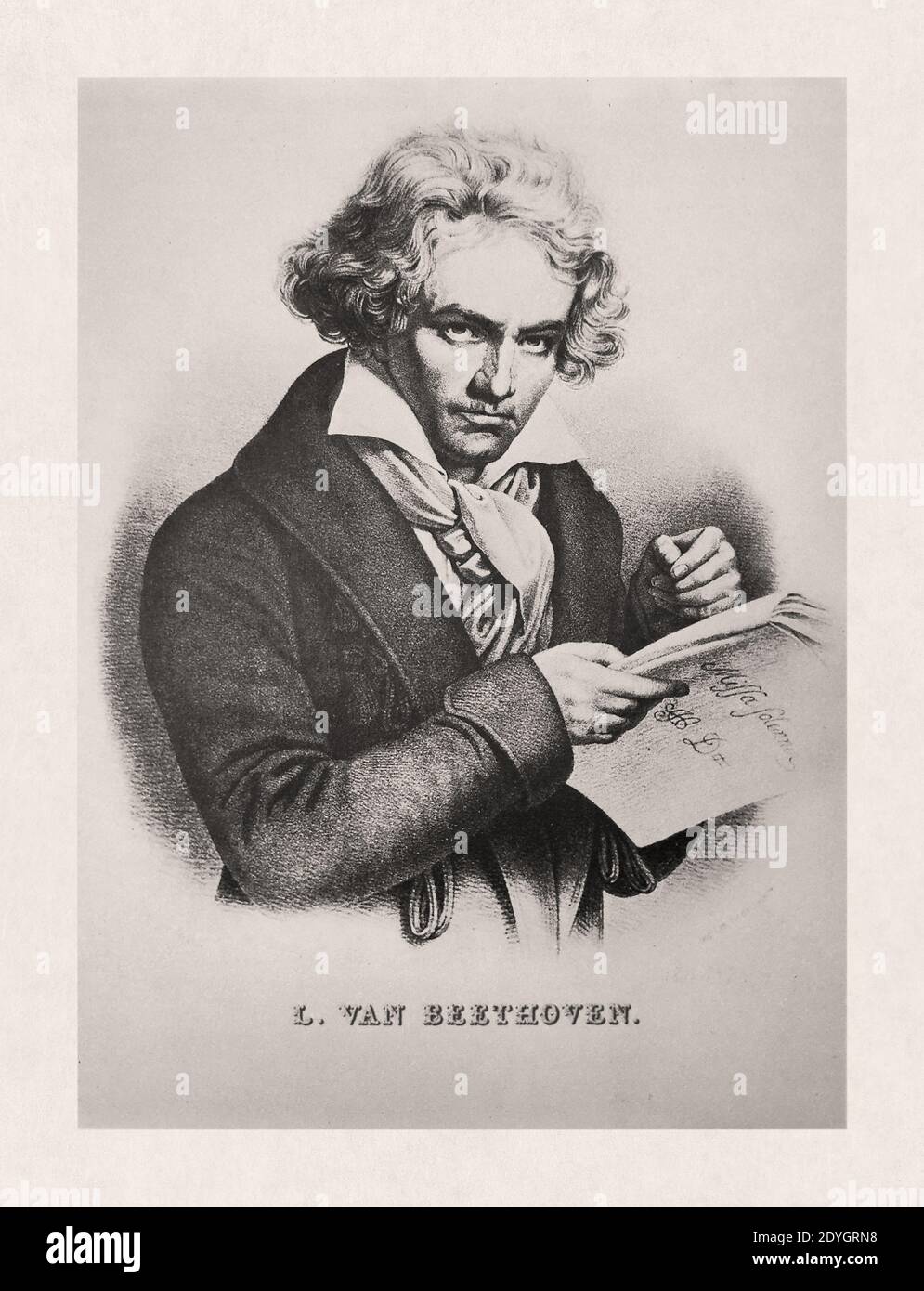 Old illustration by Crémille of 'Ludwig van Beethoven' based on a portrait by Joseph Karl Stieler created in 1820). Stock Photo