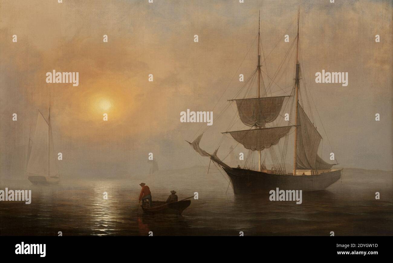 Lane, Fitz Henry, Ship in Fog, Gloucester Harbor, ca. 1860. Stock Photo