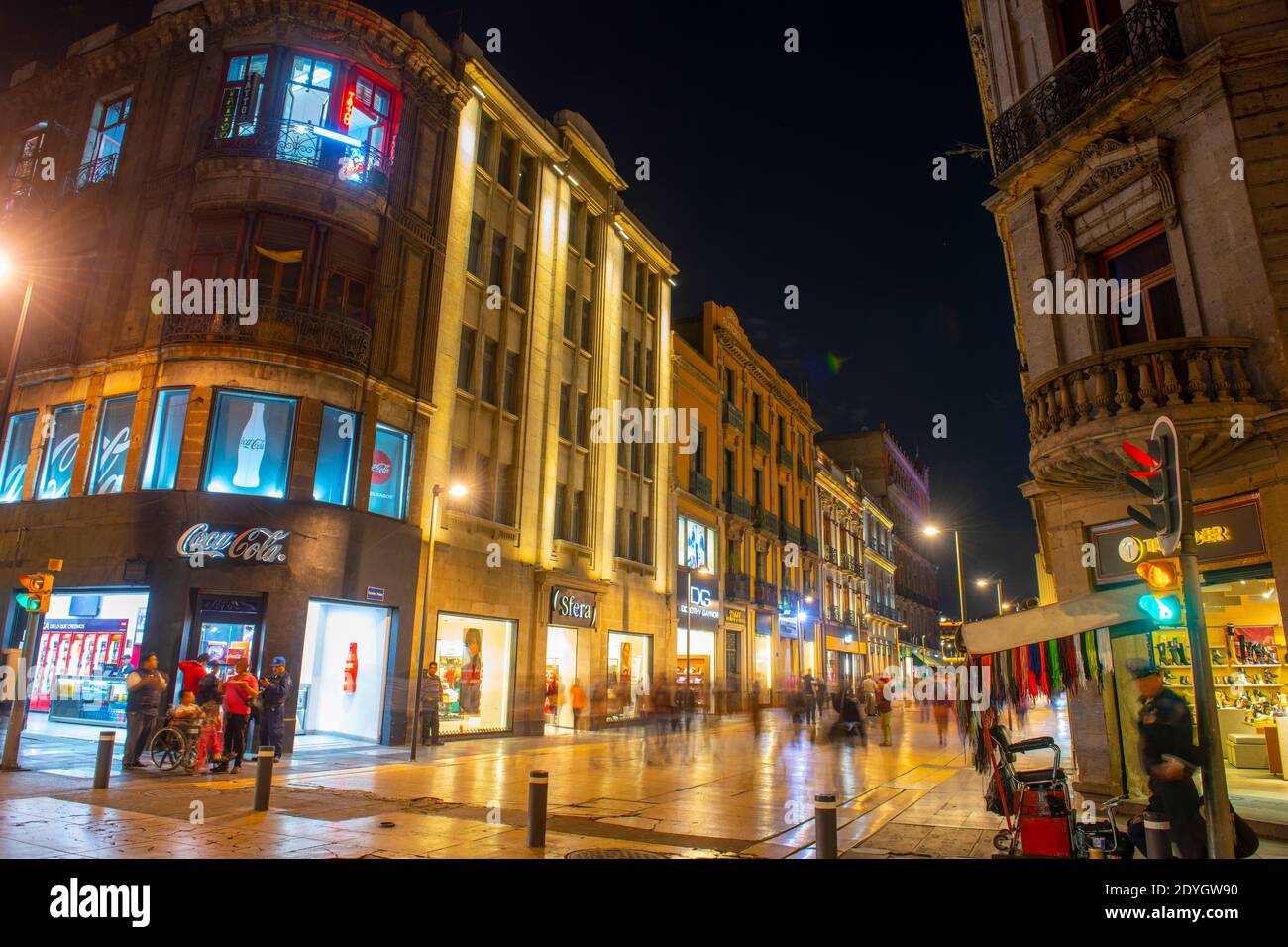 Historic buildings on Avenida Francisco Madero and Calle de la Palma Street next to Zocalo Constitution Square, Mexico City CDMX, Mexico. Stock Photo