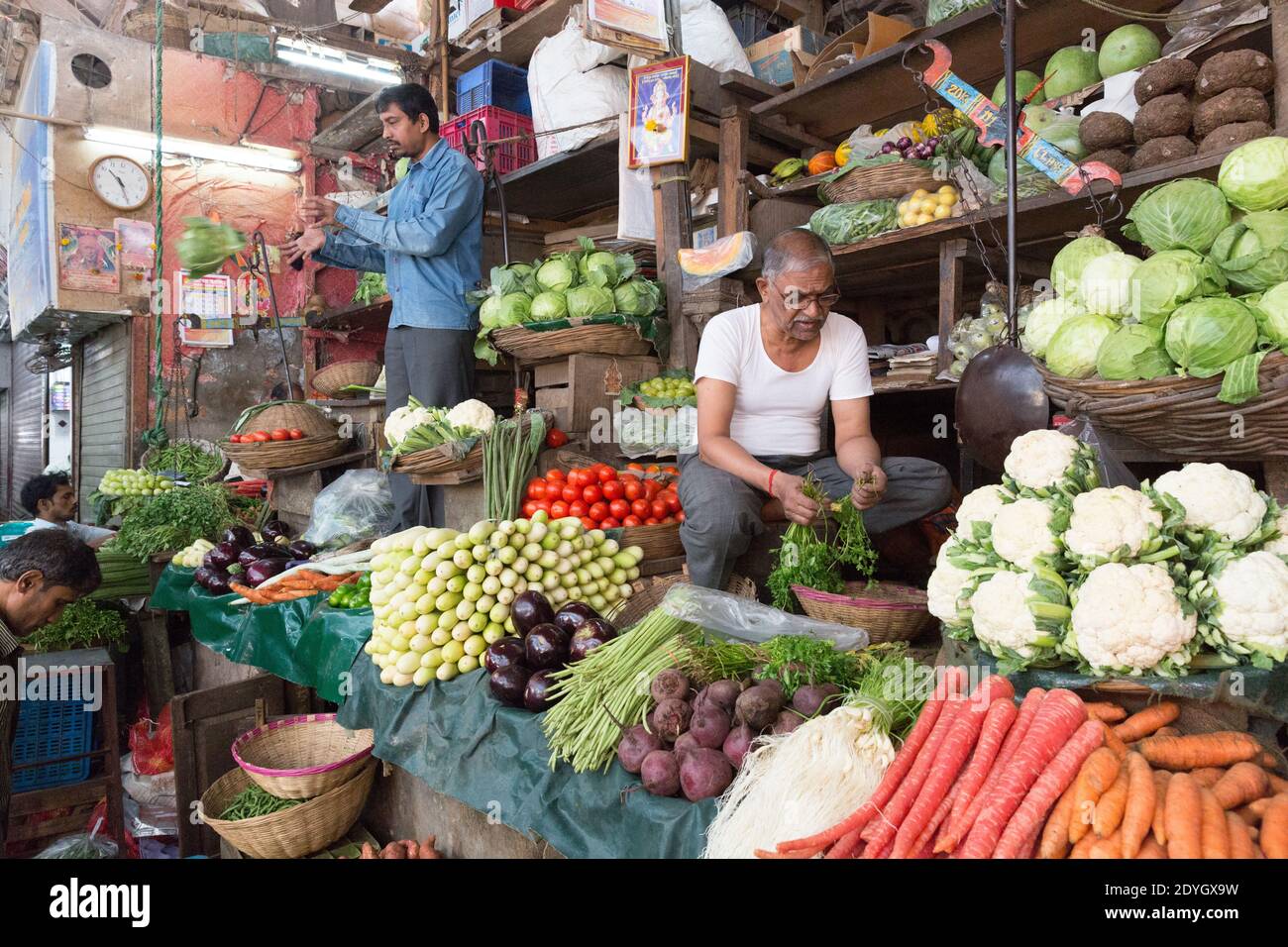 Mumbai India Vegetable vendors inside Mahatma Jyotiba Phule Market, commonly known as Crawford