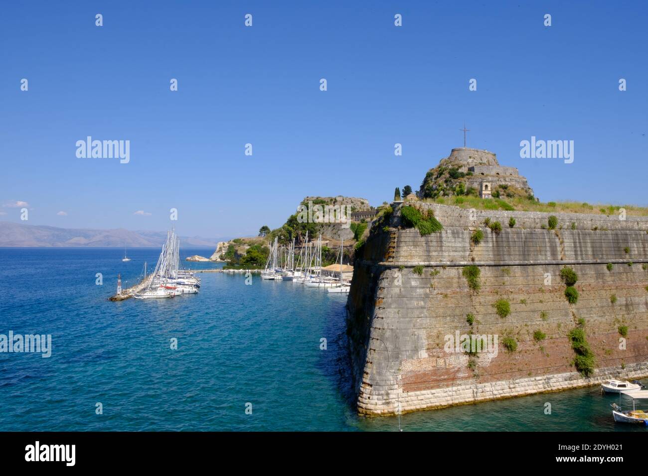 Old Venetian Fortress in Corfu (Kerkyra) at the shore of Ionic sea Stock Photo