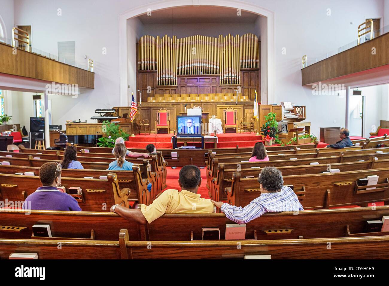 Birmingham Alabama,16th Street Baptist Church,inside interior seats seating pews,Black History segregation Civil Rights Movement 1963 bombing,members Stock Photo