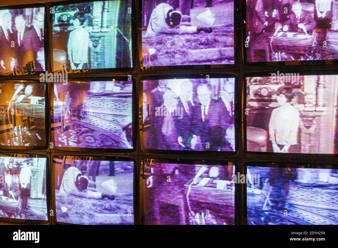 Birmingham Alabama,Civil Rights Institute Black video screens monitors,exhibit exhibition collection looking segregation racism history inside interio Stock Photo