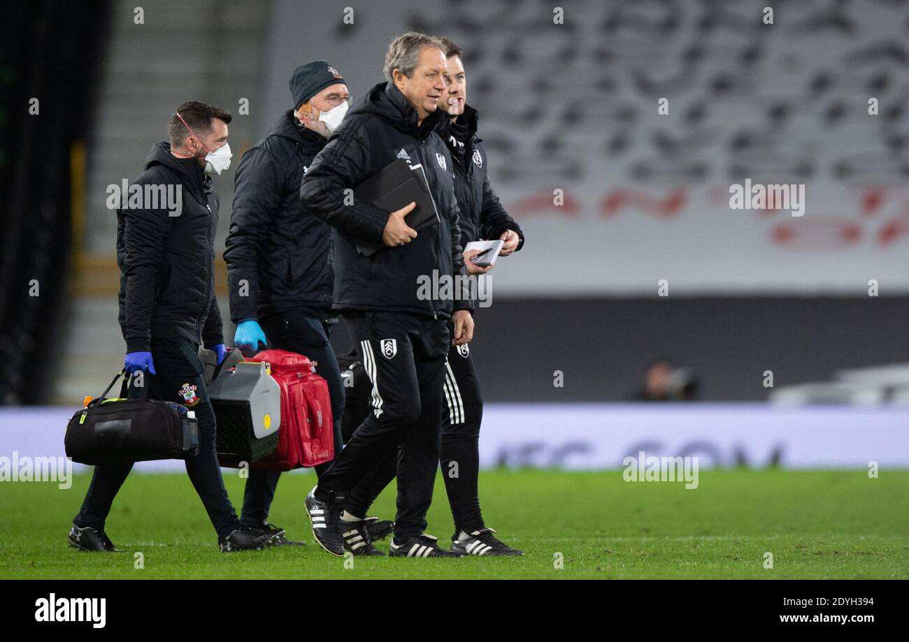 London, UK. 26th Dec, 2020. Assistant manager Stuart Gray of Fulham (left) and First-team coach Matt Wells of Fulham after their 0-0 draw in the Premier League match at Craven Cottage, London Picture by Alan Stanford/Focus Images/Sipa USA 26/12/2020 Credit: Sipa USA/Alamy Live News Stock Photo