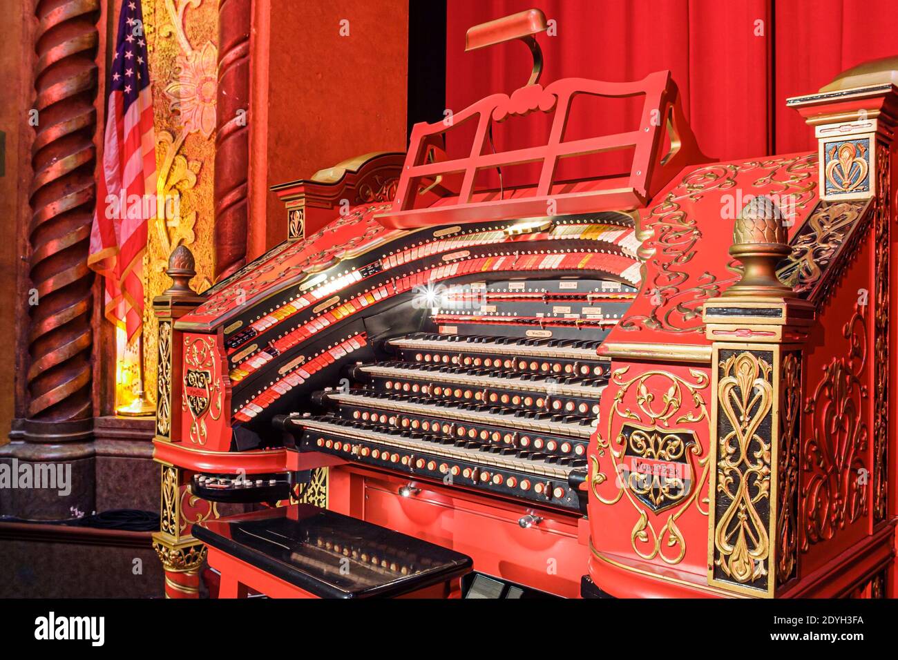 Birmingham Alabama,Alabama Theatre theater,inside interior Wurlitzer organ console stage, Stock Photo