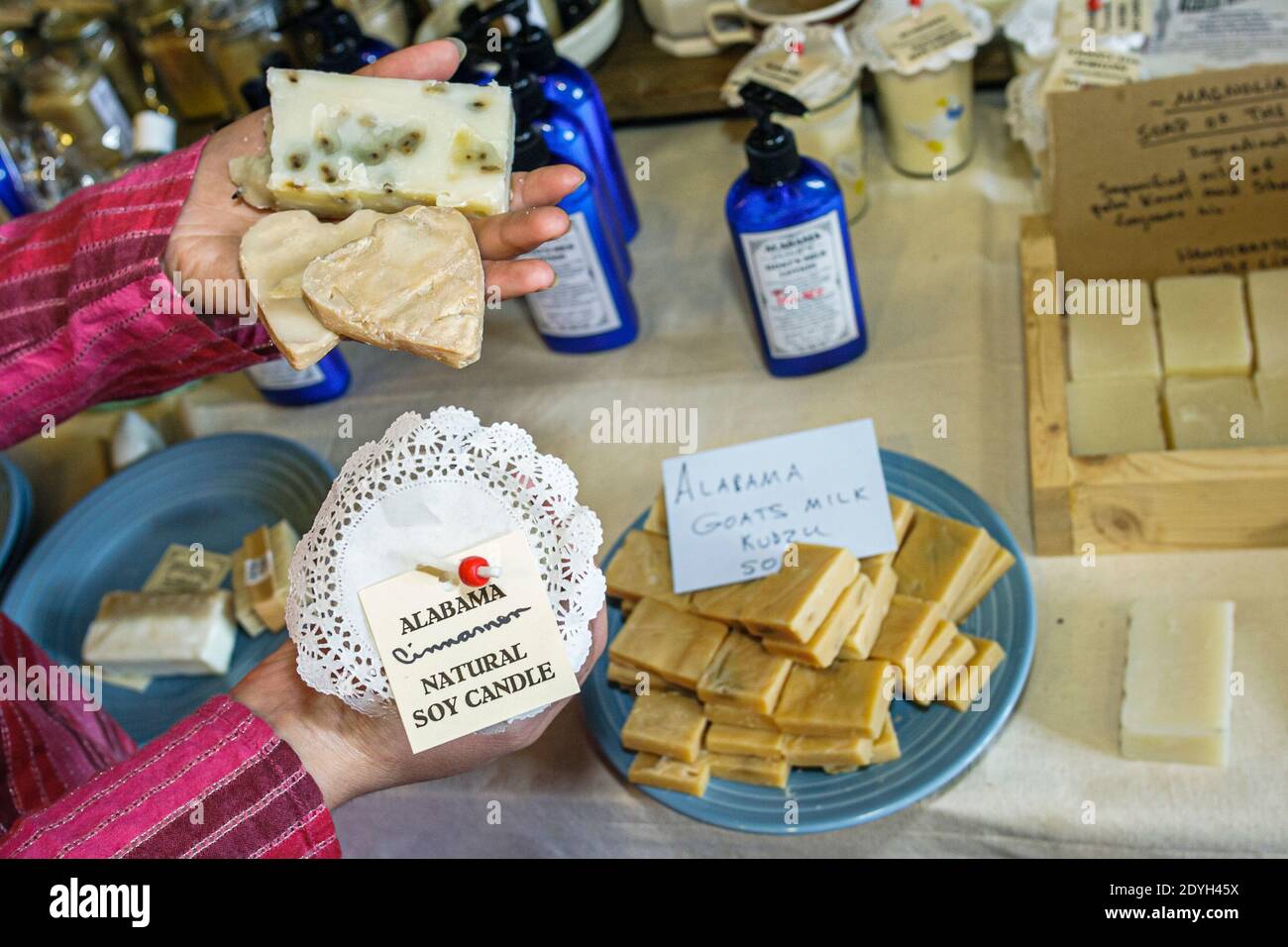 Birmingham Alabama,Red Rain Anal General Store,sale display soy candle soap, Stock Photo