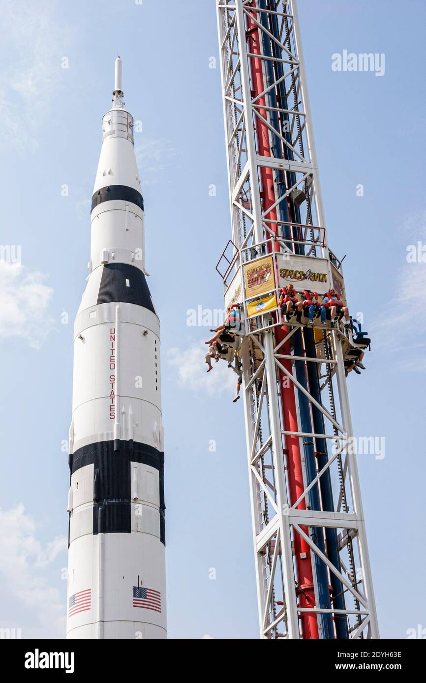 Huntsville Alabama,US Space & Rocket Center centre Space Camp,Space Shot thrill ride riders rocket, Stock Photo