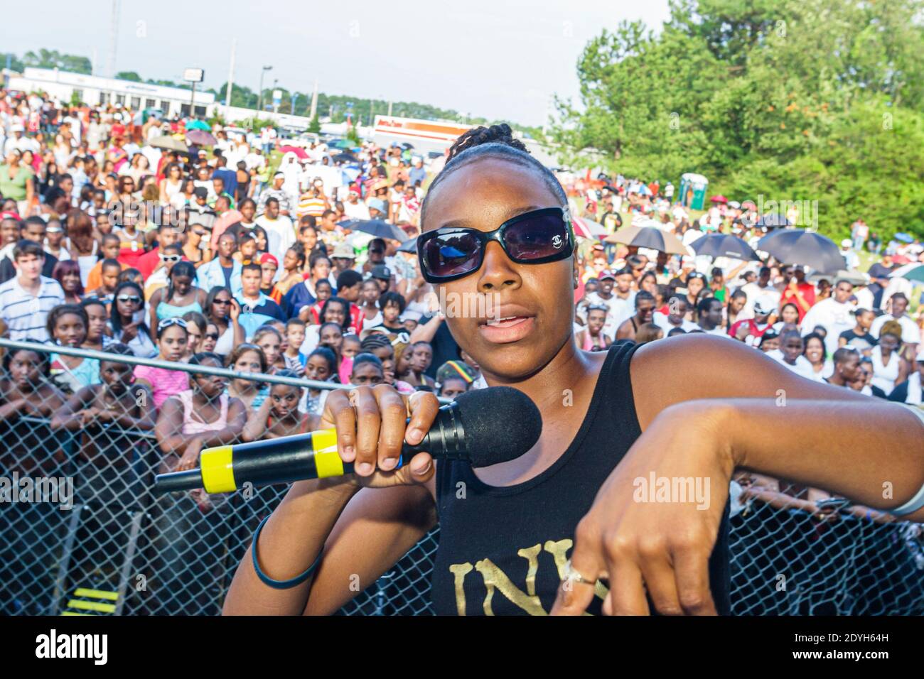Huntsville Alabama,Arts Festival annual Black audience crowd rap concert female singer performer performing, Stock Photo
