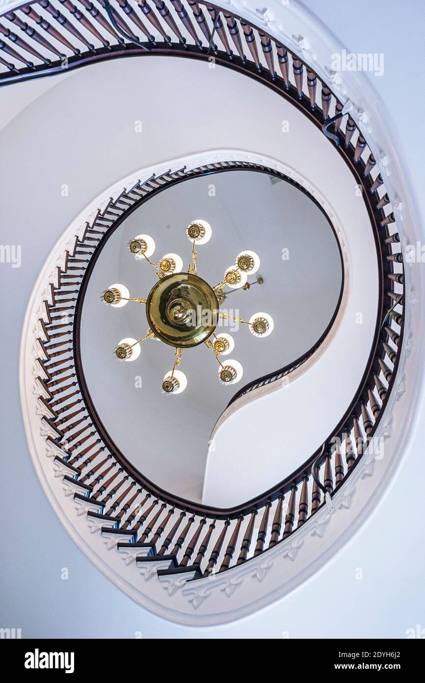 Alabama Montgomery State Capitol building spiral stairs staircase chandelier,inside interior, Stock Photo