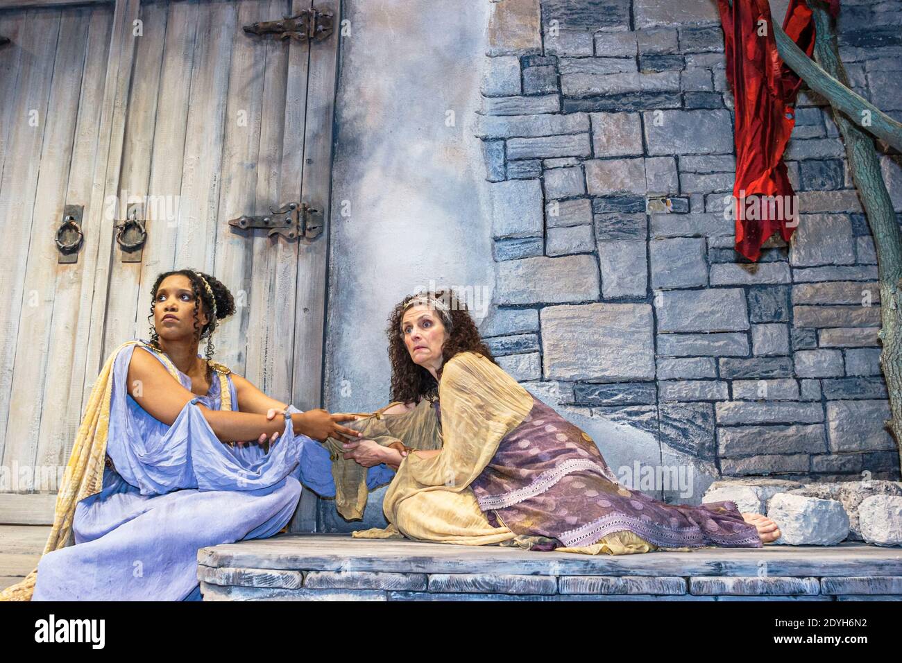 Alabama Montgomery Alabama Shakespeare Festival stage,The Trojan Women play actresses Black woman female scene dress rehearsal, Stock Photo