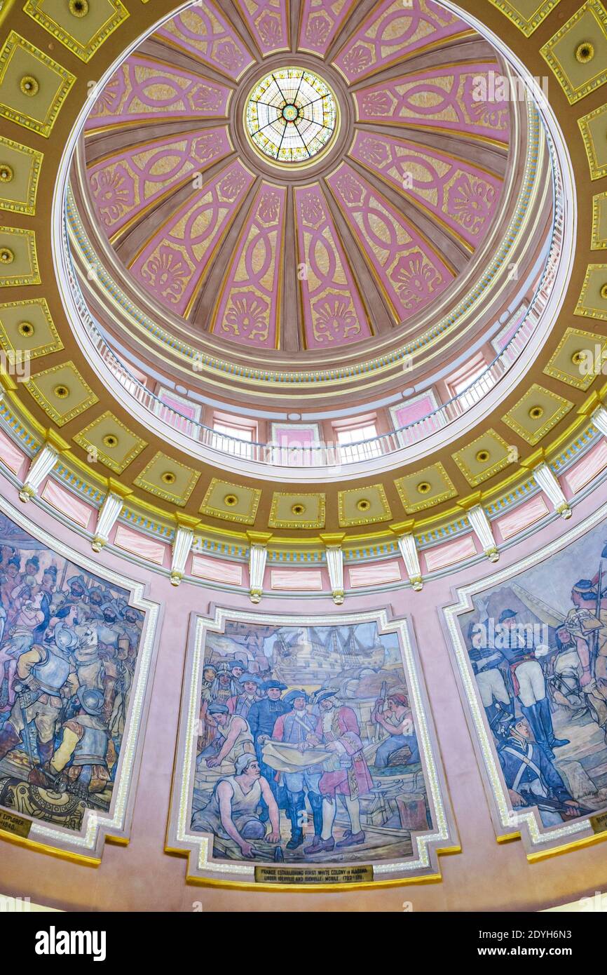 Alabama Montgomery State Capitol building rotunda murals dome,inside interior, Stock Photo