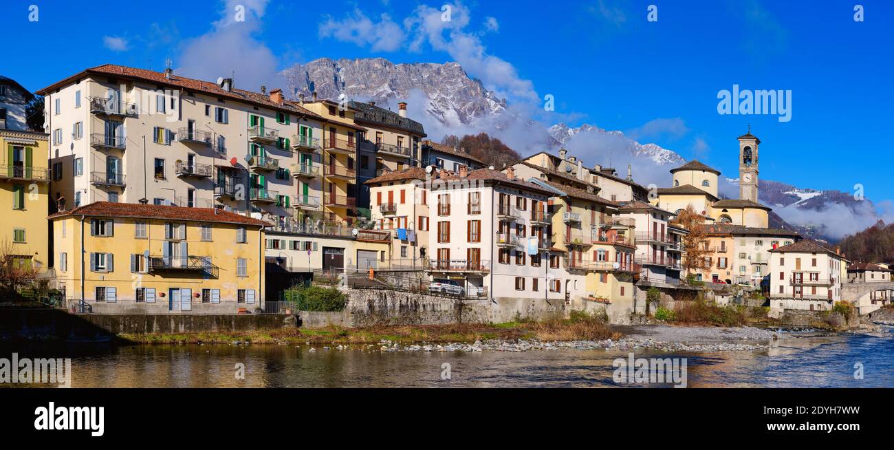 The village of San Giovanni Bianco in the Brembana Valley Bergamo Italy Stock Photo