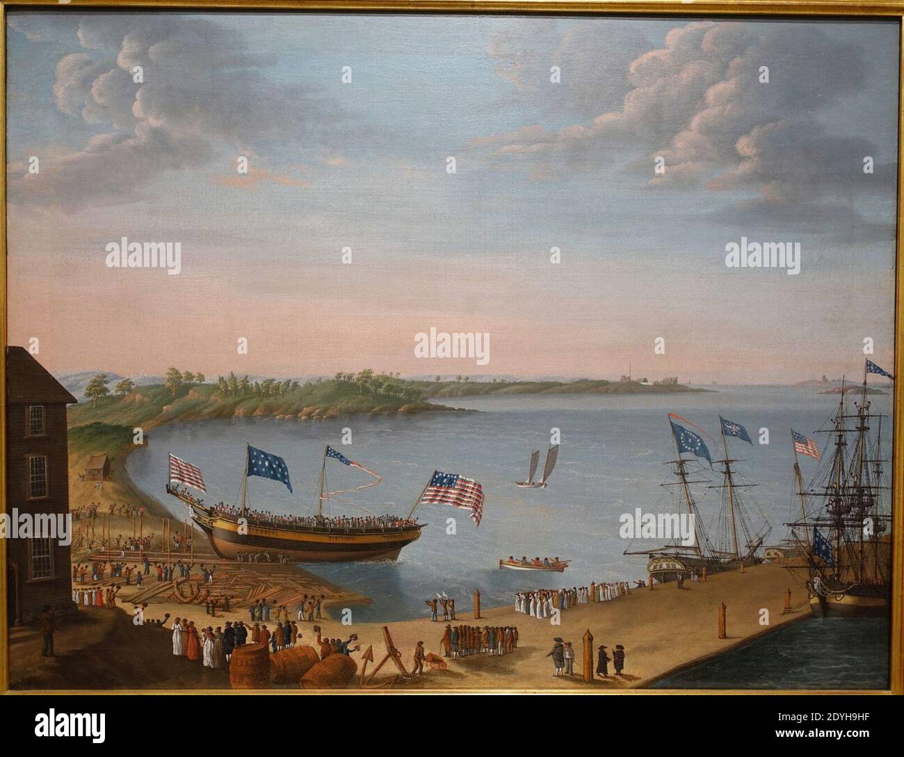 Launching of the Ship Fame, by George Ropes Jr., Salem Harbor in Salem ...