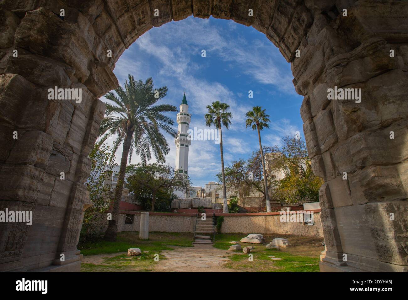 The Arch of Marcus Aurelius which is the only fully standing structure that remains from Roman-era Oea wich located in the capital of Libya, Tripoli. Stock Photo