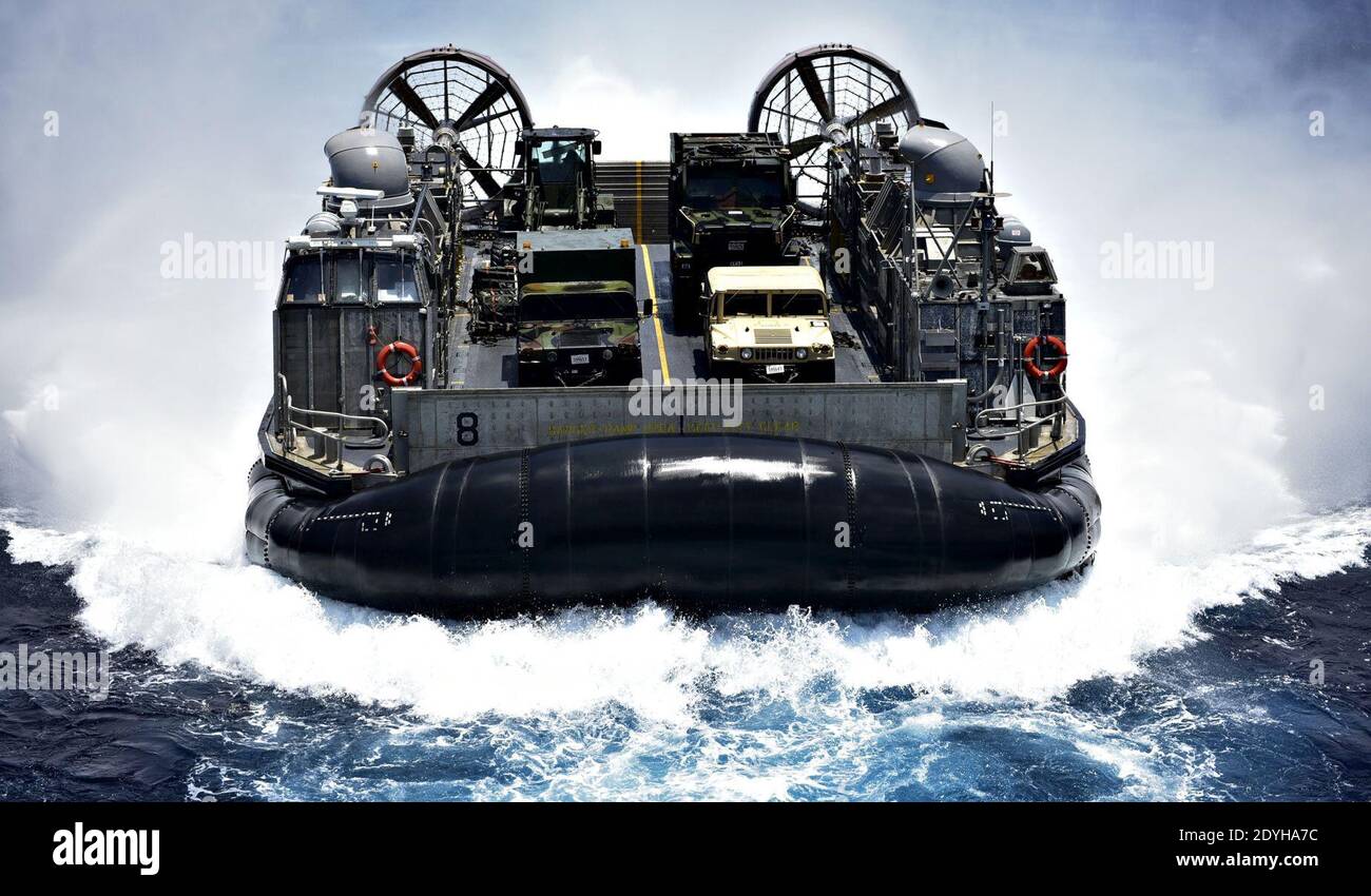 LCAC-8 is approaching USS Wasp (LHD-1) on 5 June 2019. Stock Photo