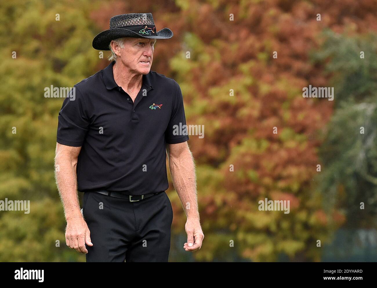 December 20, 2020 - Orlando, Florida, United States - Australian Greg Norman walks the 18th green during the final round at the PNC Championship golf tournament at the Ritz-Carlton Golf Club on December 20, 2020 in Orlando, Florida. On Christmas Day, Norman posted a photo to Instagram from a hospital bed where he was being treated for COVID-19 symptoms. NormanÕs son, Greg Norman Jr., who played with his father at the tournament, also posted a photo to Instagram, stating that he and his fiancee have tested positive for the COVID-19 virus. (Paul Hennessy/Alamy) Stock Photo