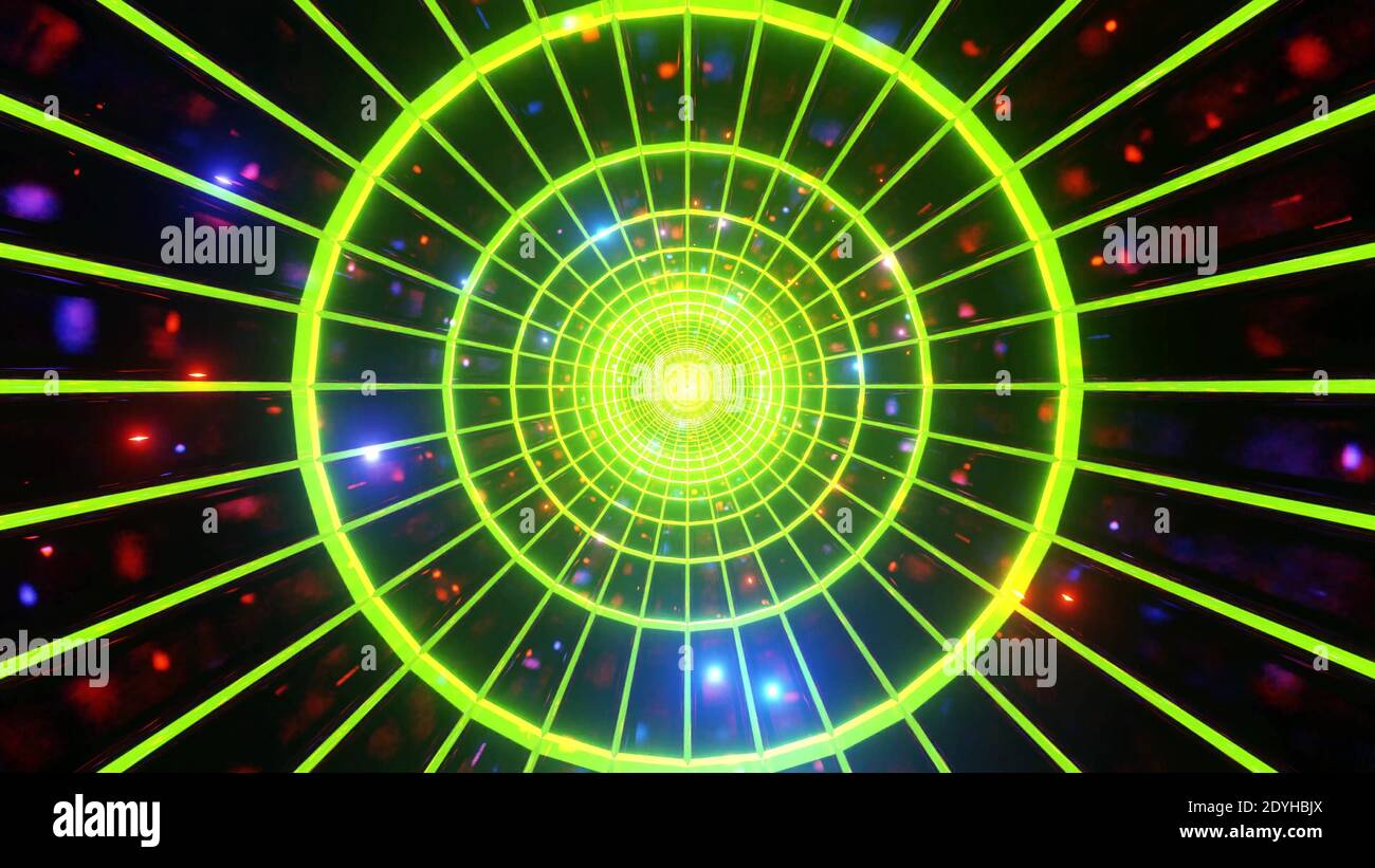 Yellow space tunnel with glowing blinking lights 3d illustration ...