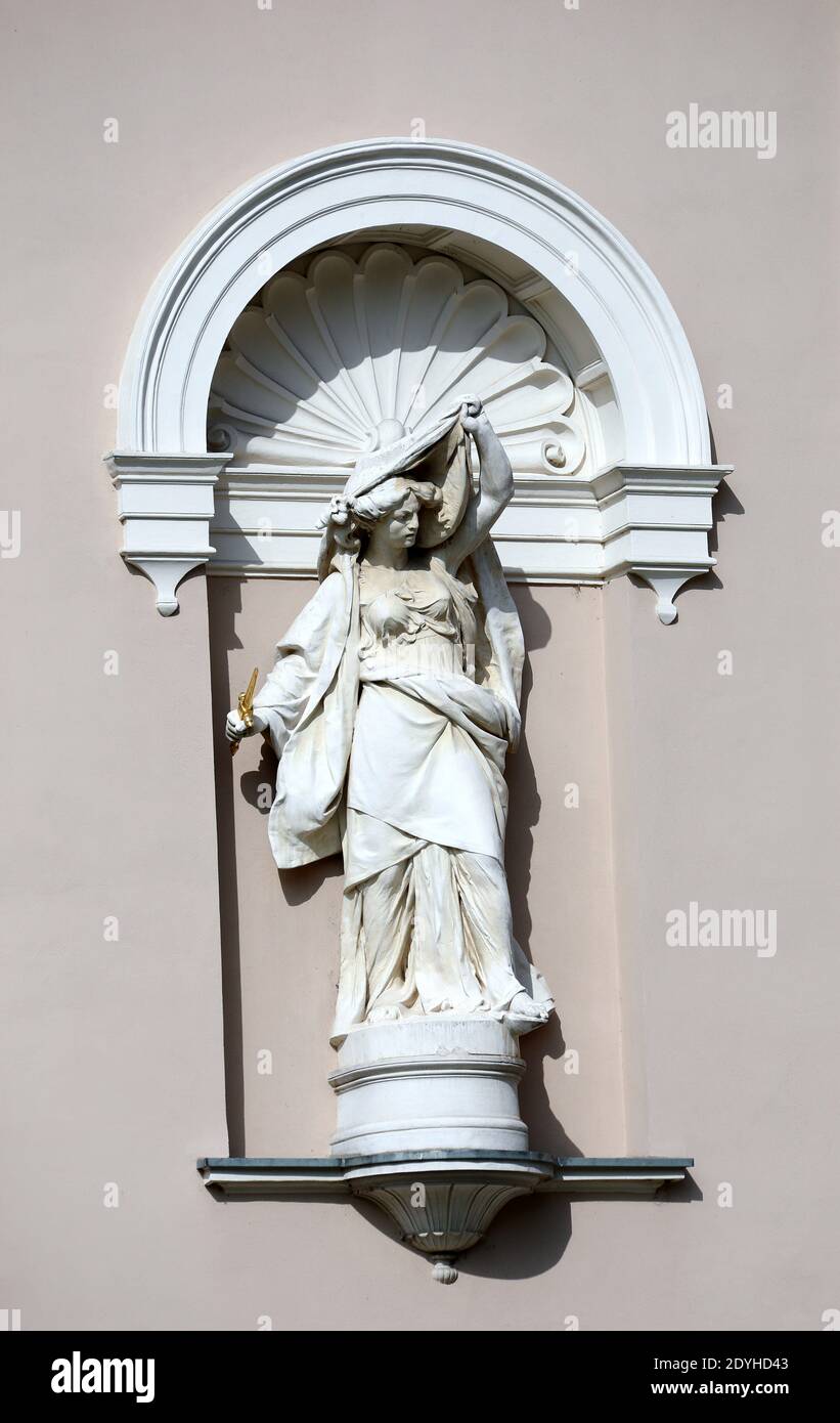 Allegorical statue of tragedy at the Slovene National Theatre of Opera and Ballet in Ljubljana Stock Photo