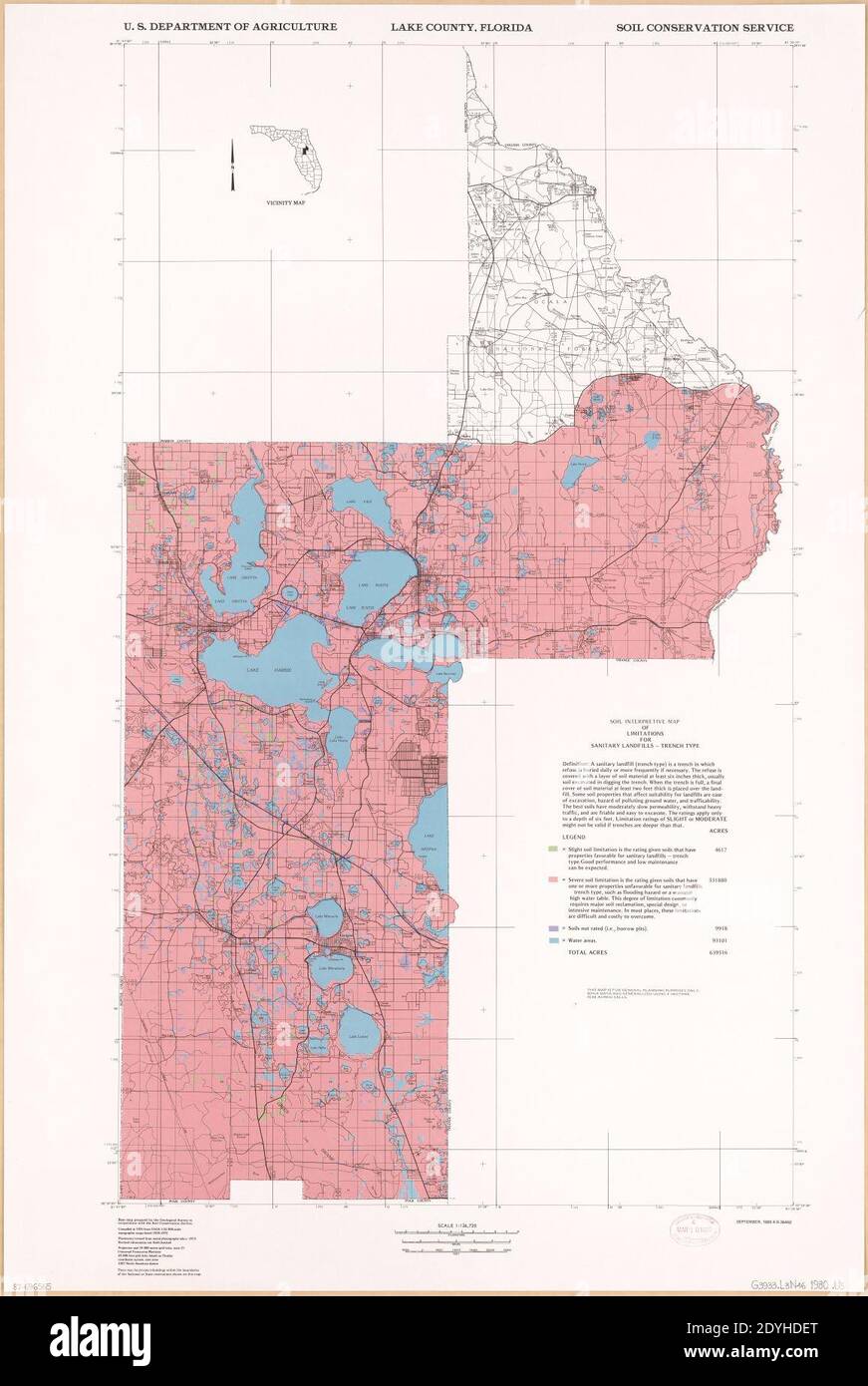 Lake County, Florida - soil interpretive map of limitations for sanitary landfills-trench type Stock Photo