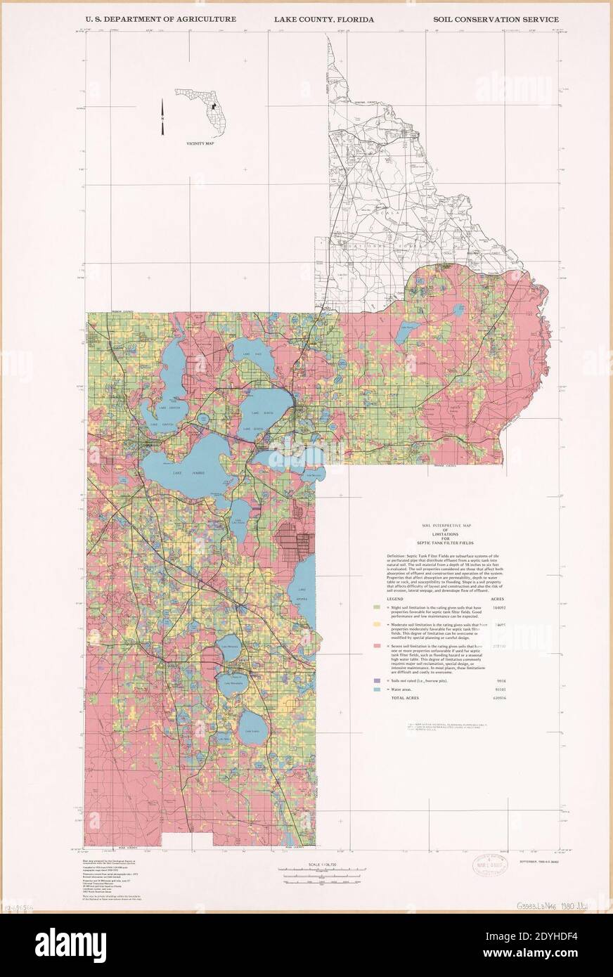 Lake County, Florida - soil interpretive map of limitations for septic tank filter fields Stock Photo