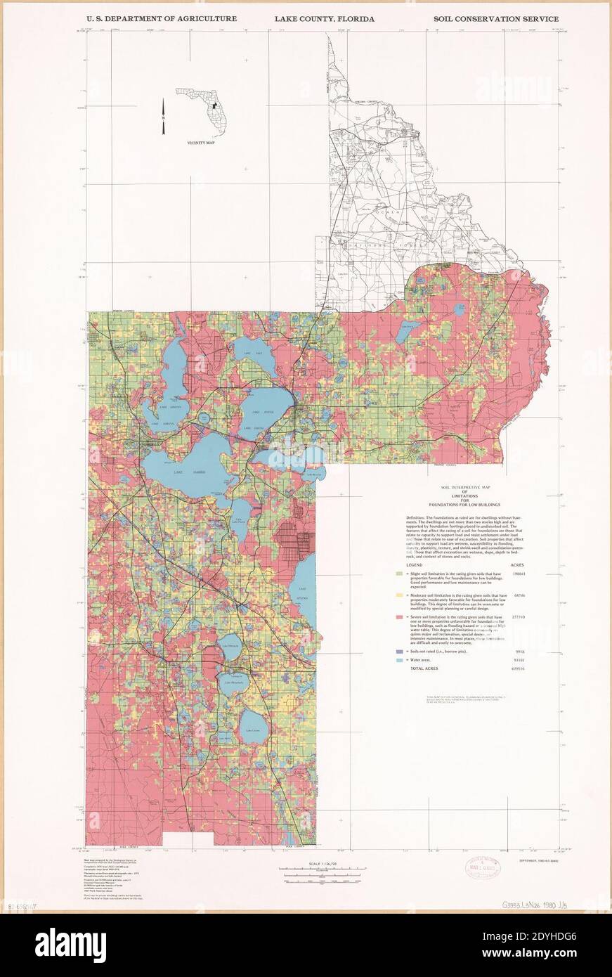 Lake County, Florida - soil interpretive map of limitation for foundations for low buildings Stock Photo