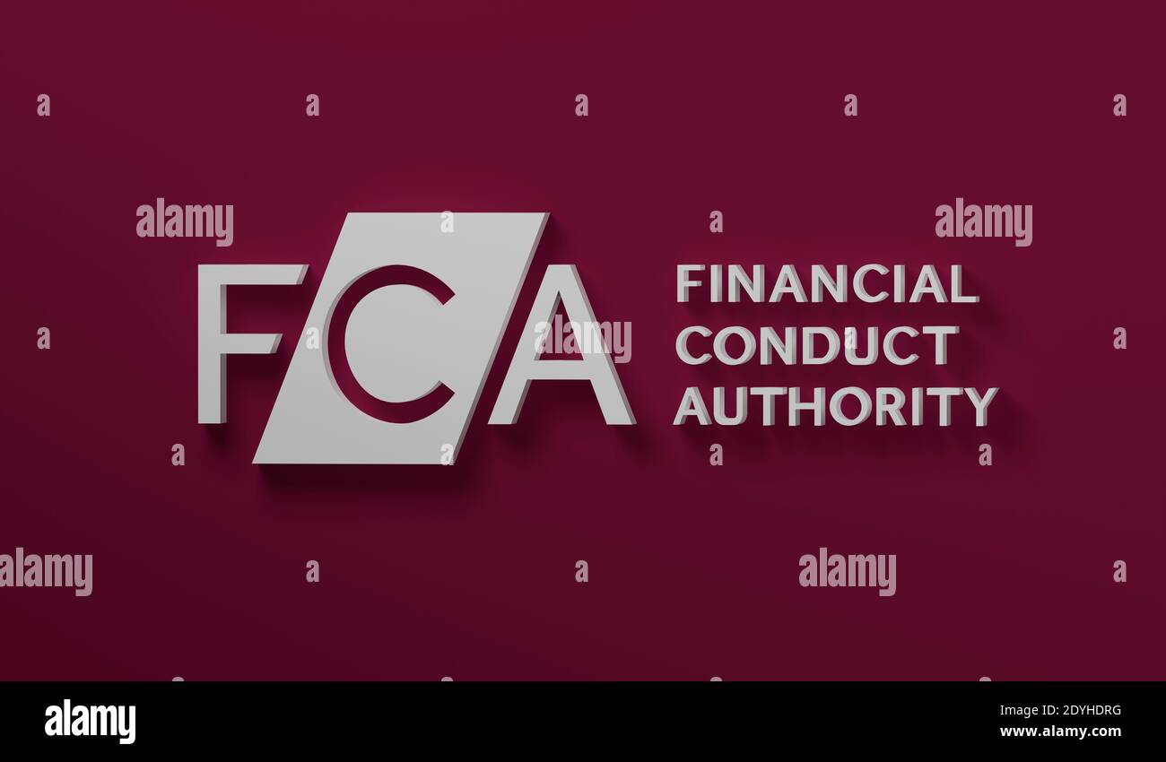 Stafford / United Kingdom - December 24 2020: FCA Financial Conduct Authority logo pictured as the 3D object. FCA is a financial regulatory body in th Stock Photo