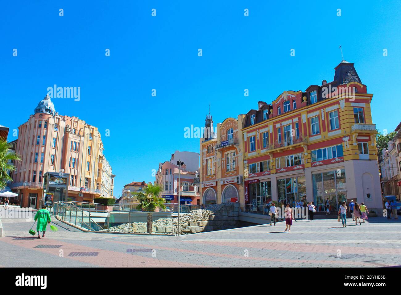 Central square view at Plovdiv with the Ancient Stadium of Philipopolis-Remains of a Roman stadium built in the first century AD ,Bulgaria,July 2016 Stock Photo