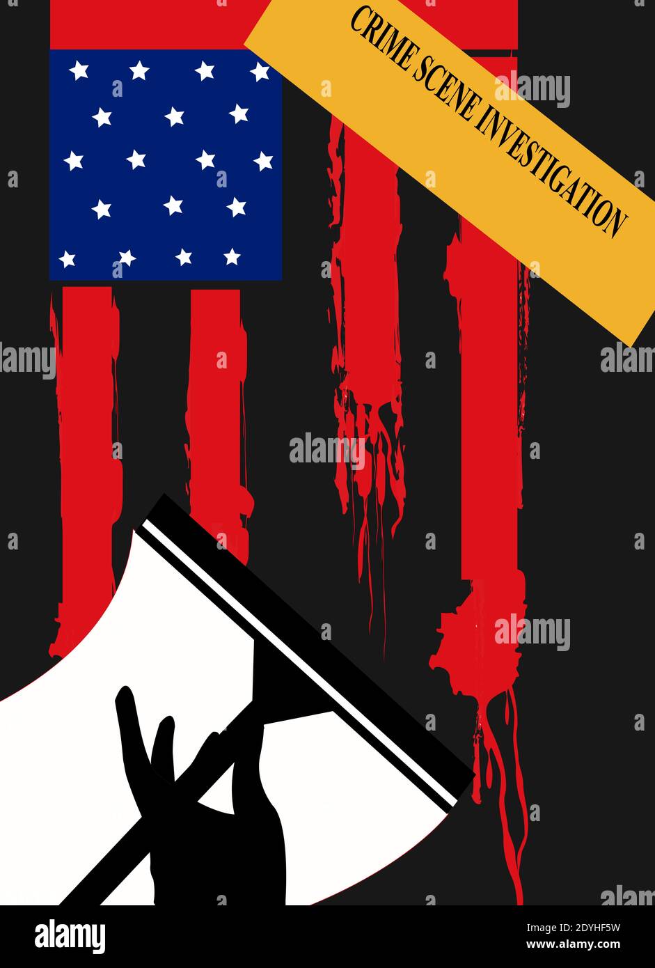 illustration of the american flag with the red stripes as bloody tears that are washed and investigated as a crime Stock Photo
