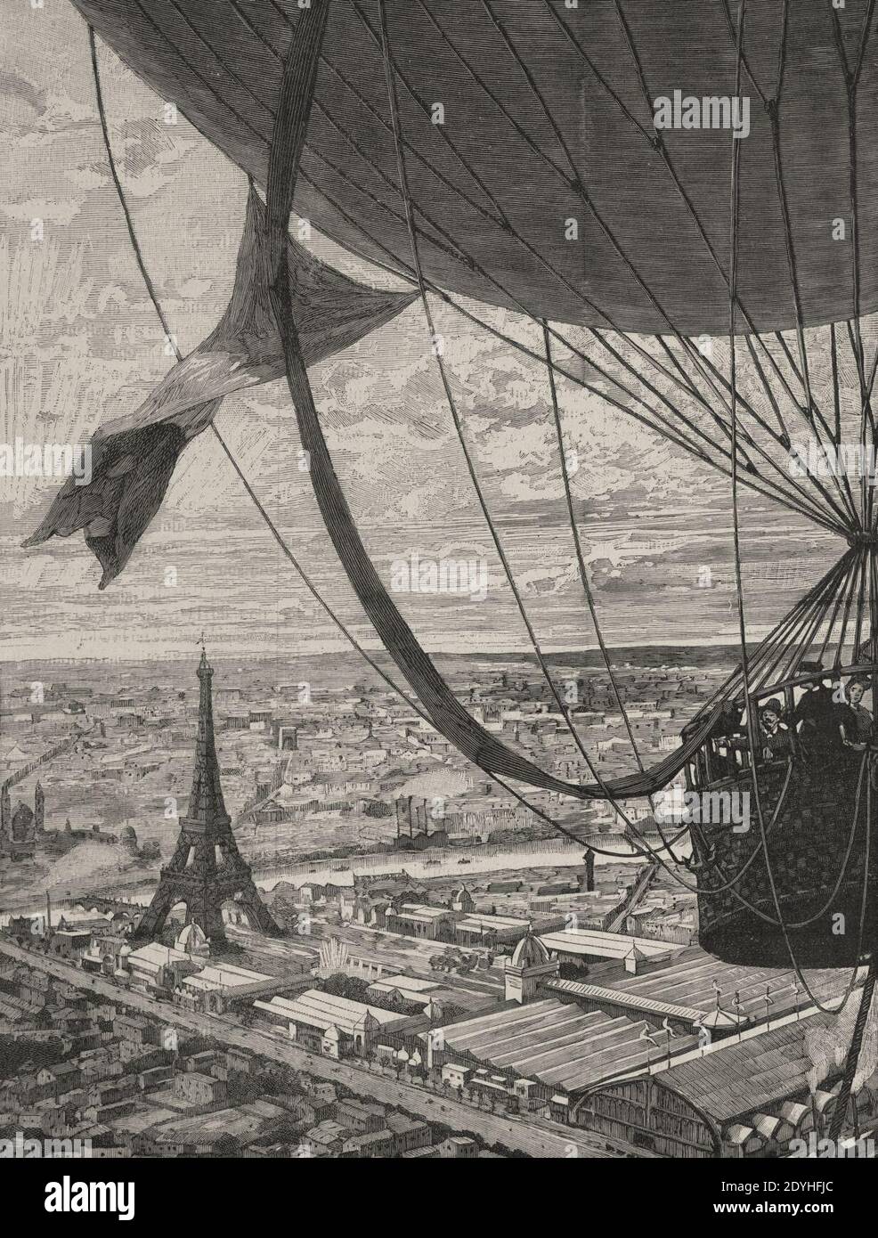 Le champ-de-Mars, vu de la nacelle du ballon captif Lachambre. Stock Photo