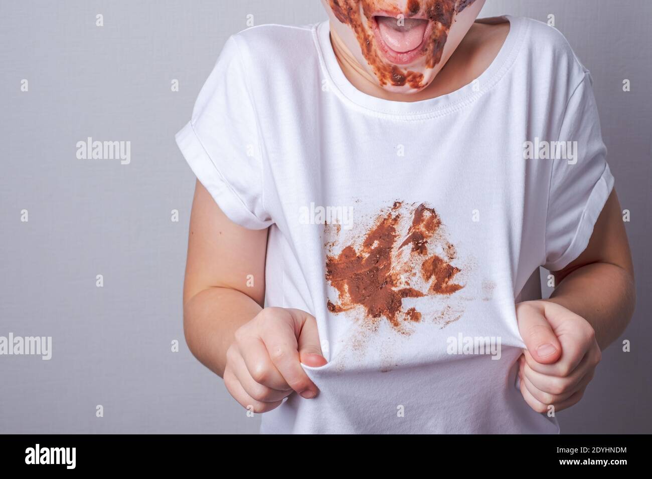 close up of dirty stain on kid clothes. High quality photo Stock Photo