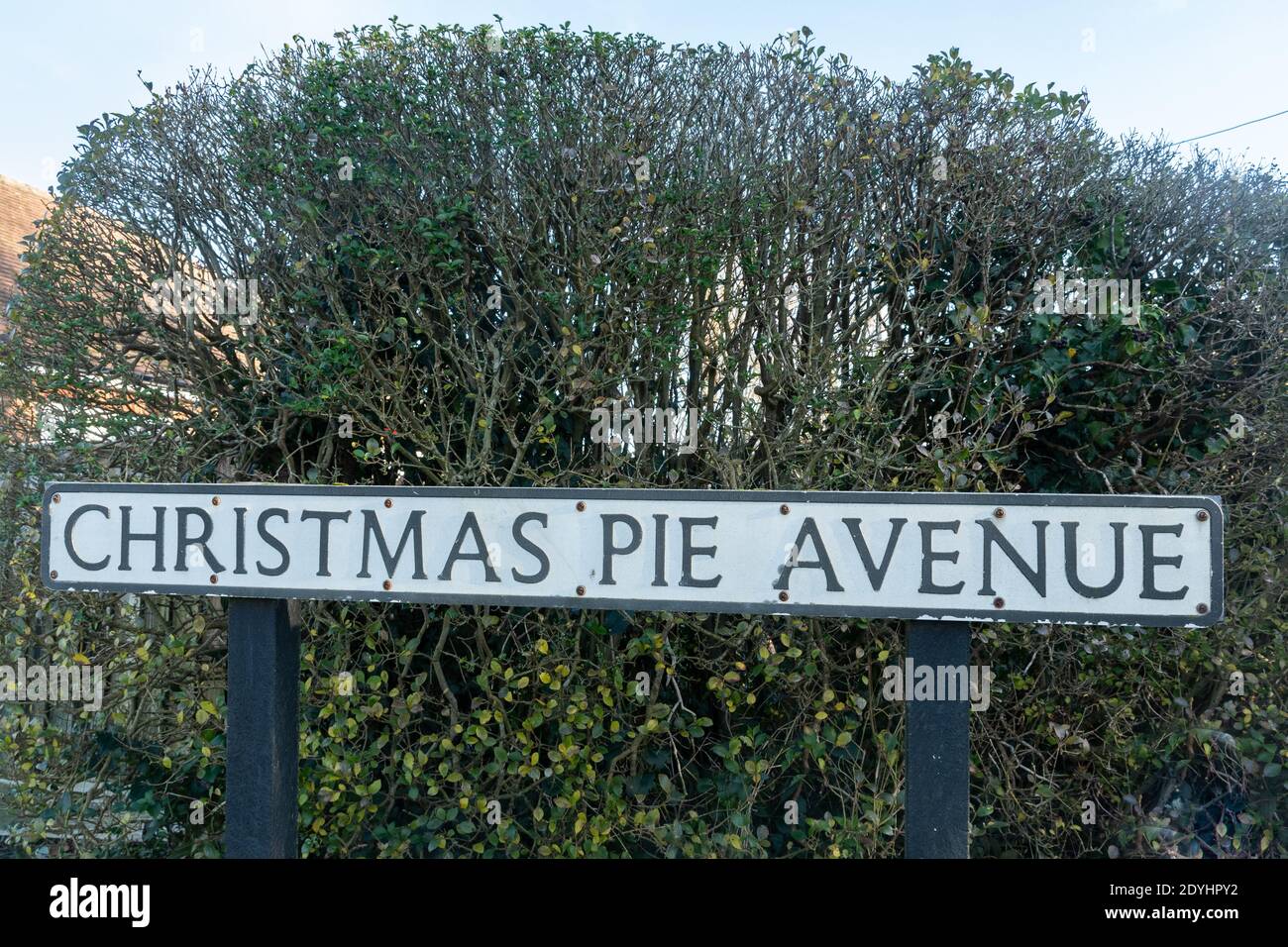 Christmas Pie Avenue road sign in Surrey, street name with festive