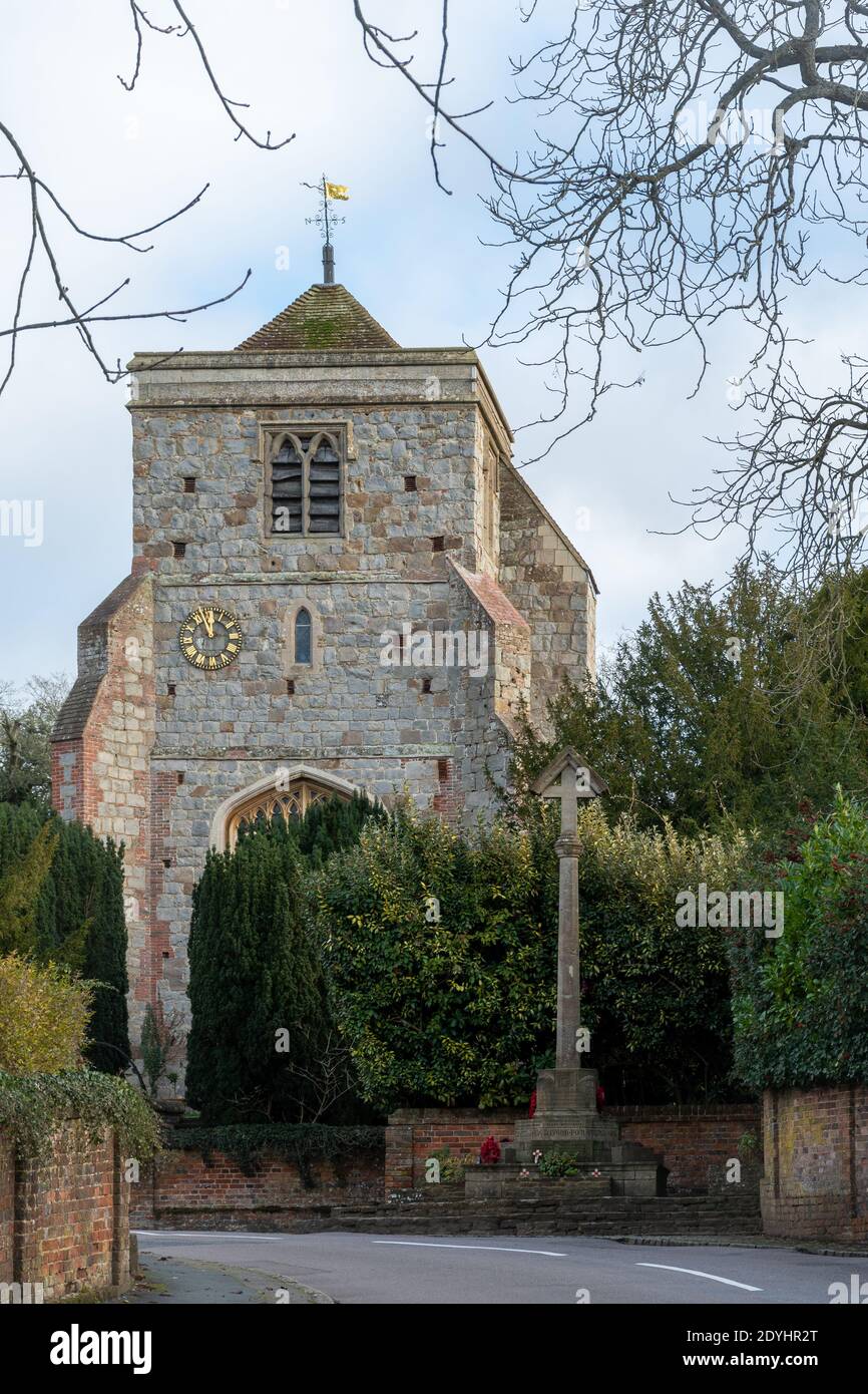 St John the Baptist parish church in the charming village of Puttenham in Surrey, UK, in winter december Stock Photo