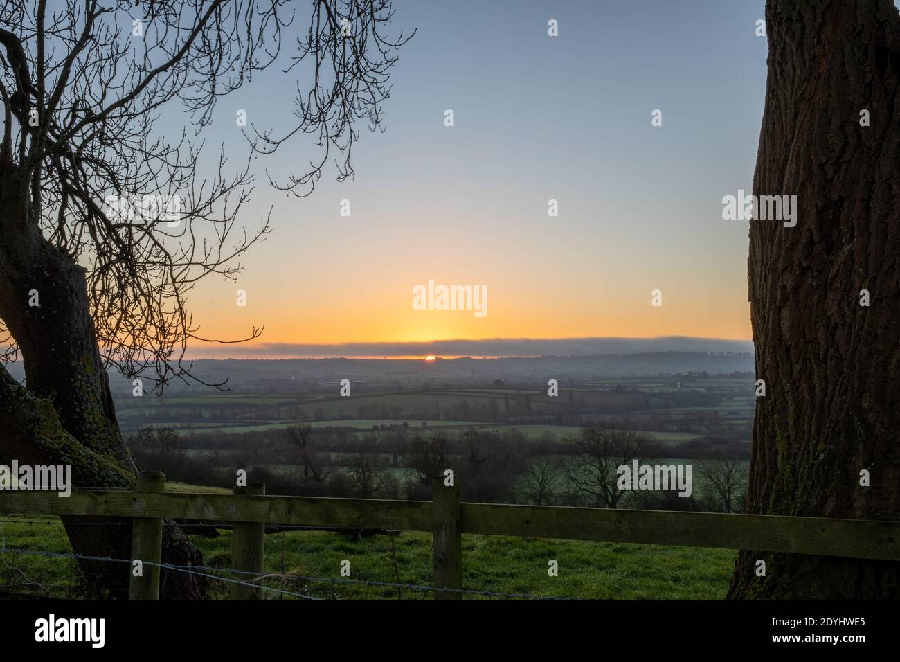 Sunrise view on the Leicestershire Wolds from Hickling Standard, Hickling, Nottinghamshire, England, United Kingdom Stock Photo