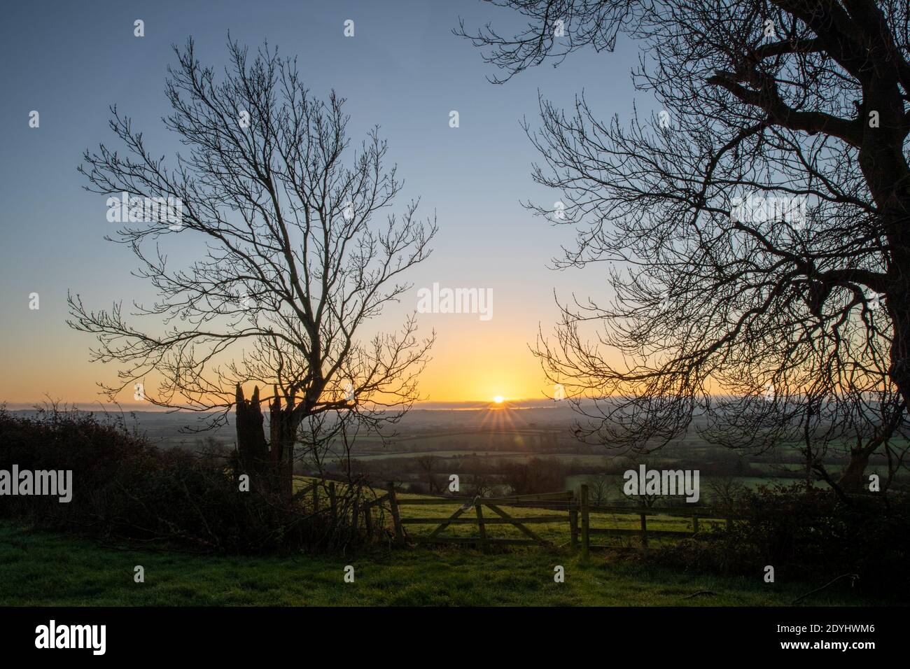 Sunrise view on the Leicestershire Wolds from Hickling Standard, Hickling, Nottinghamshire, England, United Kingdom Stock Photo