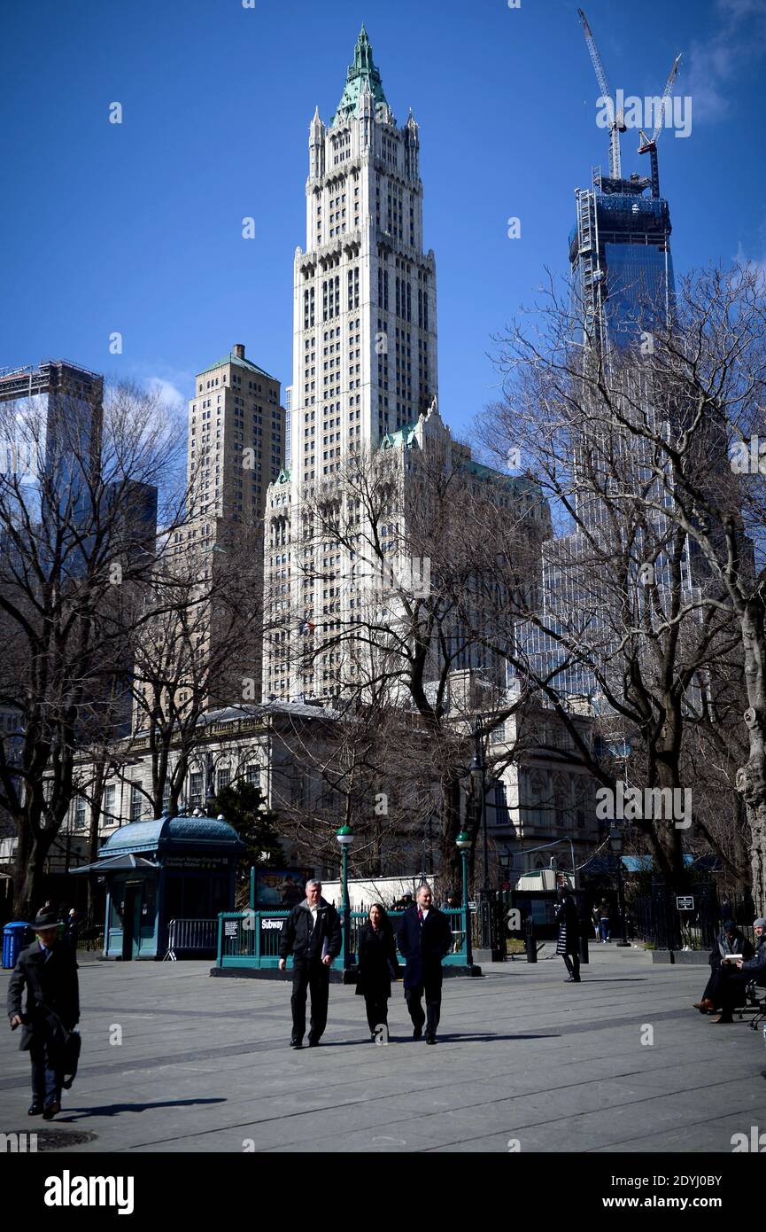 View of the Freedom Tower under construction (New York's tallest building) in New York City, NY, USA on March 21, 2013. Photo by Nicolas Gouhier/ABACAPRESS.COM Stock Photo