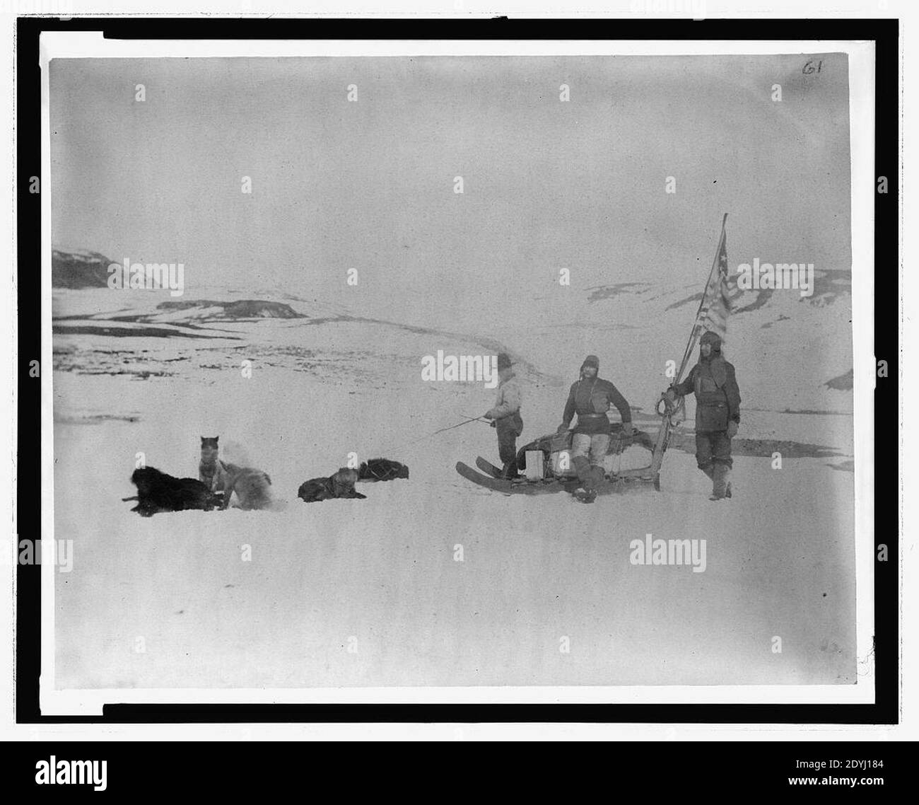 Lady Franklin Bay Expedition members Lt. Lockwood, Sgt. Brainard, and Eskimo leaving Conger, April Stock Photo