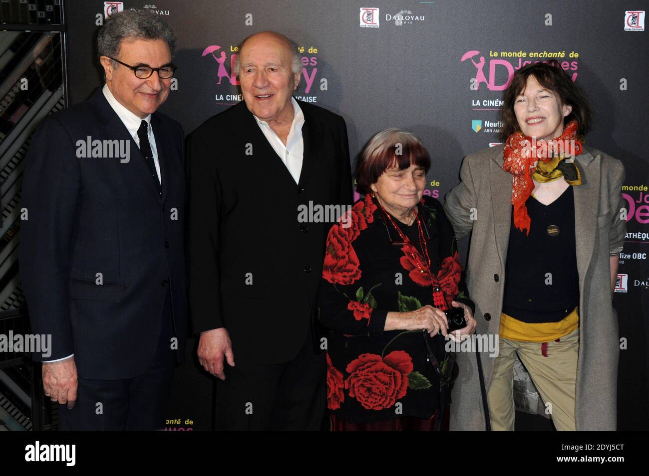 Serge Tubiana, Michel Piccoli, Agnes Varda and Jane Birkin attending the 'Le Monde Enchante de Jacques Demy' exhibition opening at the french Cinematheque in Paris, France on April 08, 2013. Photo by Aurore Marechal/ABACAPRESS.COM Stock Photo