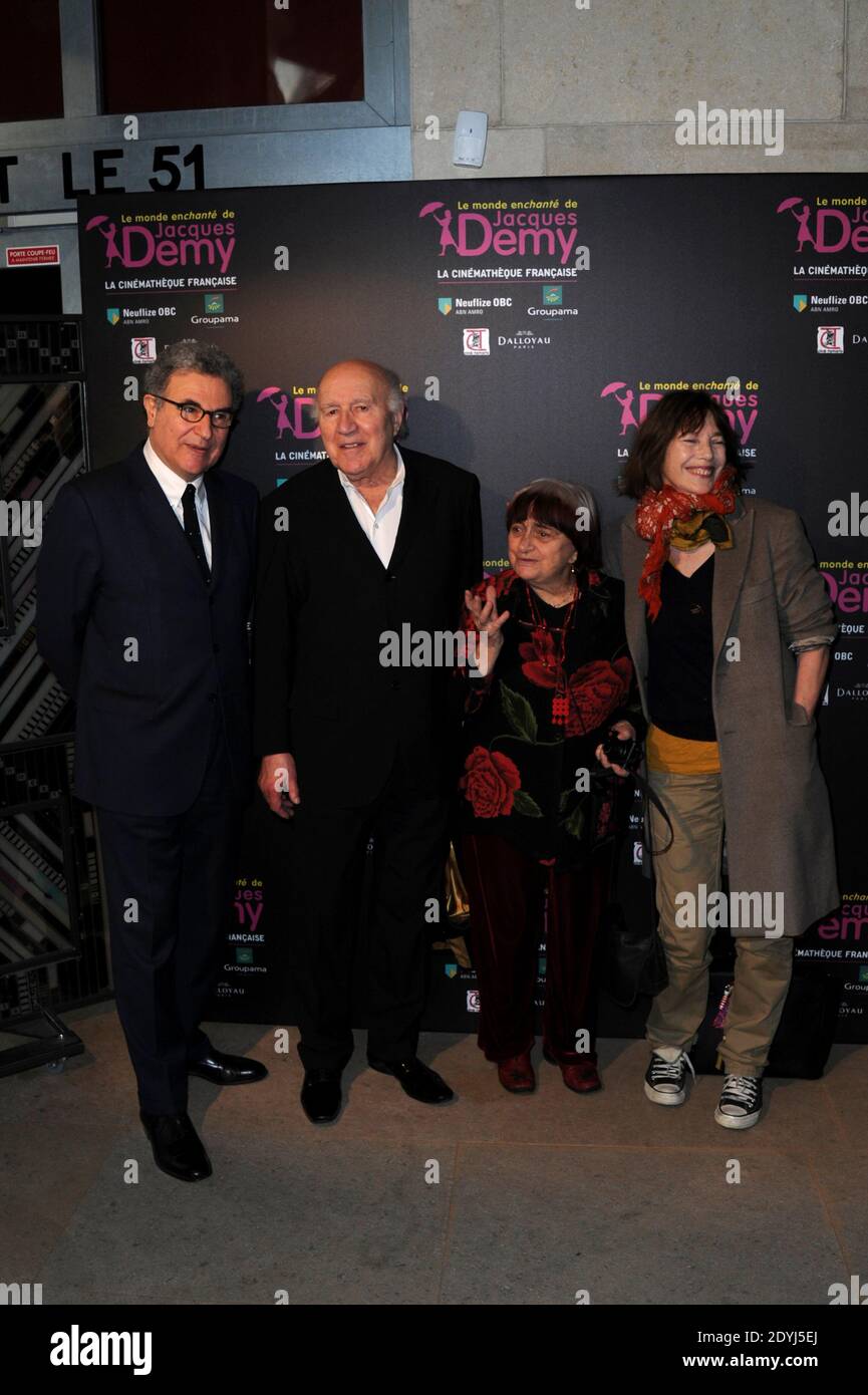 Serge Tubiana, Michel Piccoli, Agnes Varda and Jane Birkin attending the 'Le Monde Enchante de Jacques Demy' exhibition opening at the french Cinematheque in Paris, France on April 08, 2013. Photo by Aurore Marechal/ABACAPRESS.COM Stock Photo