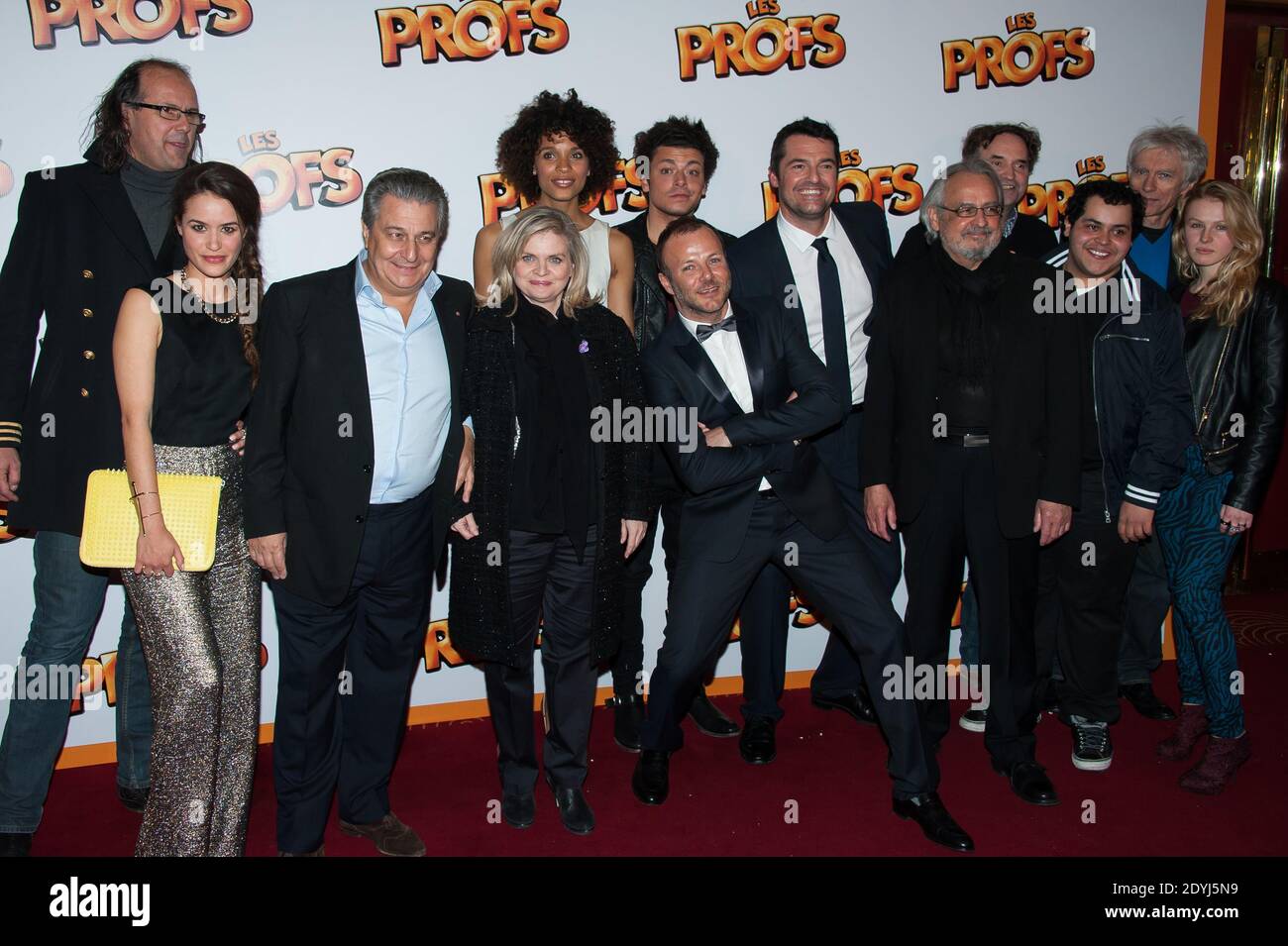 Cast of the movie including Director Pierre-Francois Martin-Laval, Christian Clavier, Isabelle Nanty, Kev Adams, Stefi Celma, Alice David, Arnaud Ducret, Francois Morel and Raymond Bouchard attending the premiere of 'Les Profs' held at the Grand Rex Cinema in Paris France, on April 09, 2013. Photo by Nicolas Genin/ABACAPRESS.COM Stock Photo
