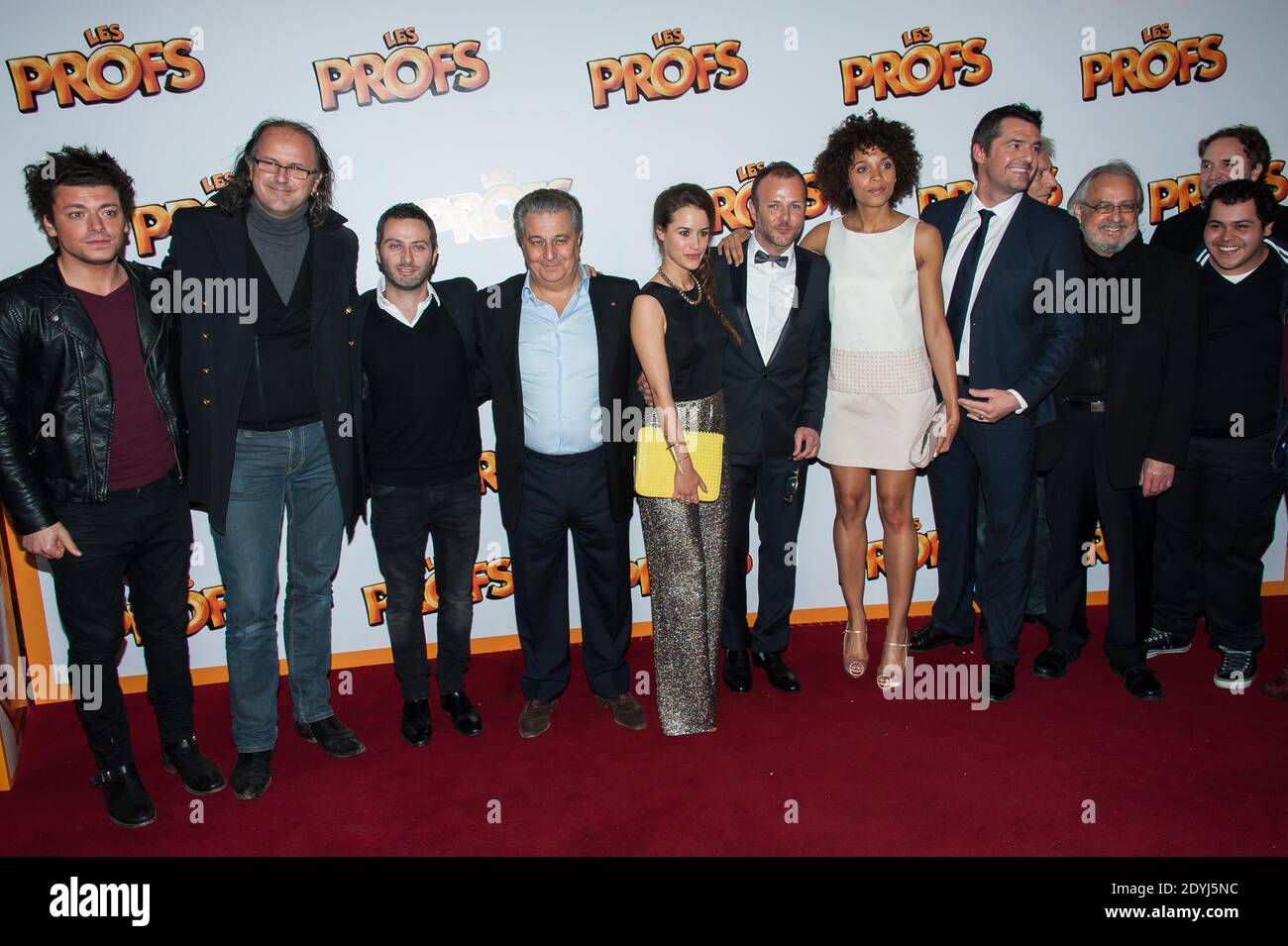 Cast of the movie including Director Pierre-Francois Martin-Laval, Christian Clavier, Isabelle Nanty, Kev Adams, Stefi Celma, Alice David, Arnaud Ducret, Francois Morel and Raymond Bouchard attending the premiere of 'Les Profs' held at the Grand Rex Cinema in Paris France, on April 09, 2013. Photo by Nicolas Genin/ABACAPRESS.COM Stock Photo