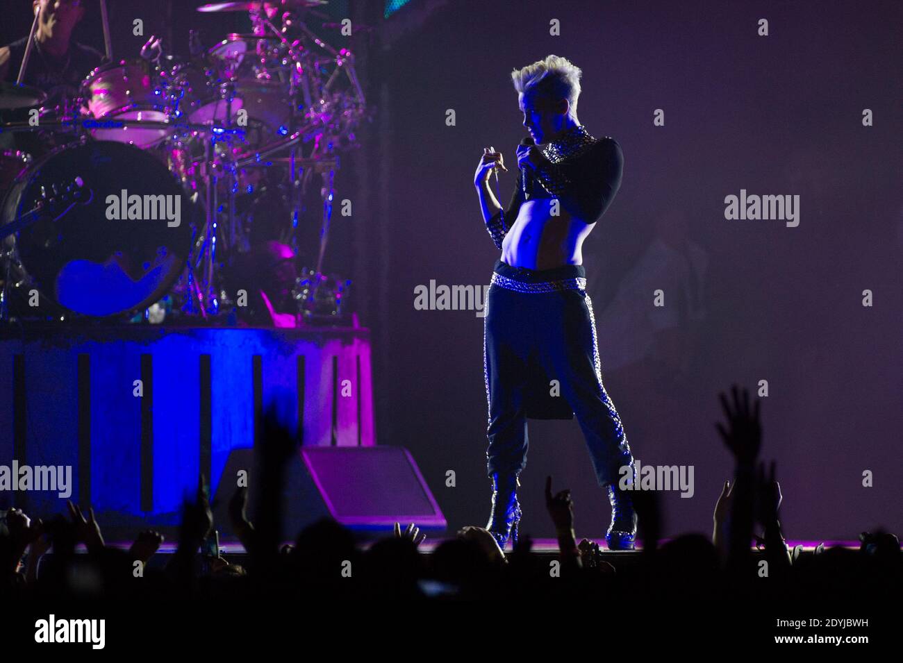 Pink performs live on stage with her band at Paris Bercy concert hall ...