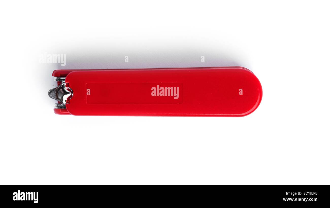 Red stapler on a white background. High quality photo Stock Photo