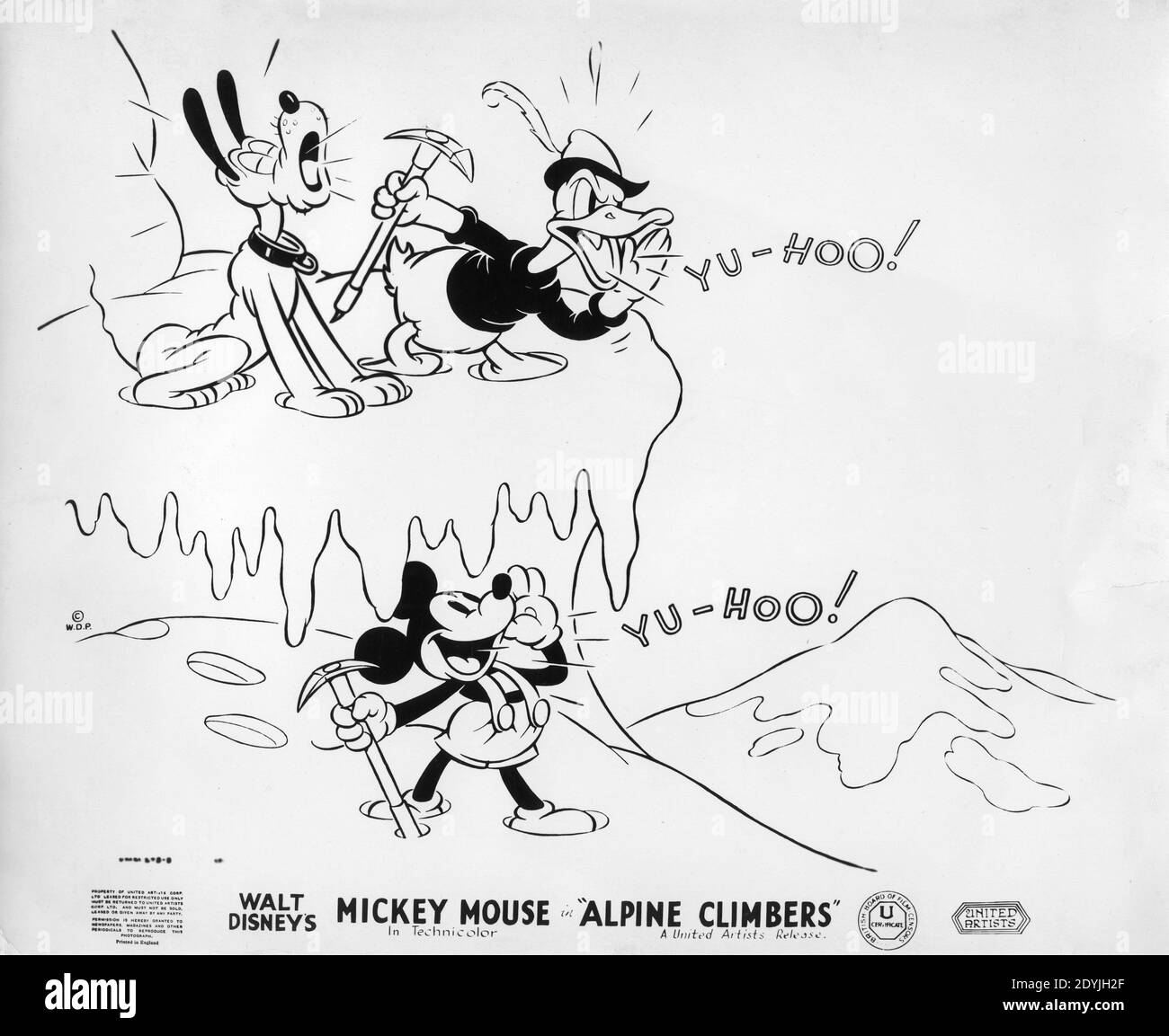 WALT DISNEY's PLUTO DONALD DUCK and MICKEY MOUSE in ALPINE CLIMBERS 1936 director DAVID HAND Walt Disney Productions / United Artists Stock Photo