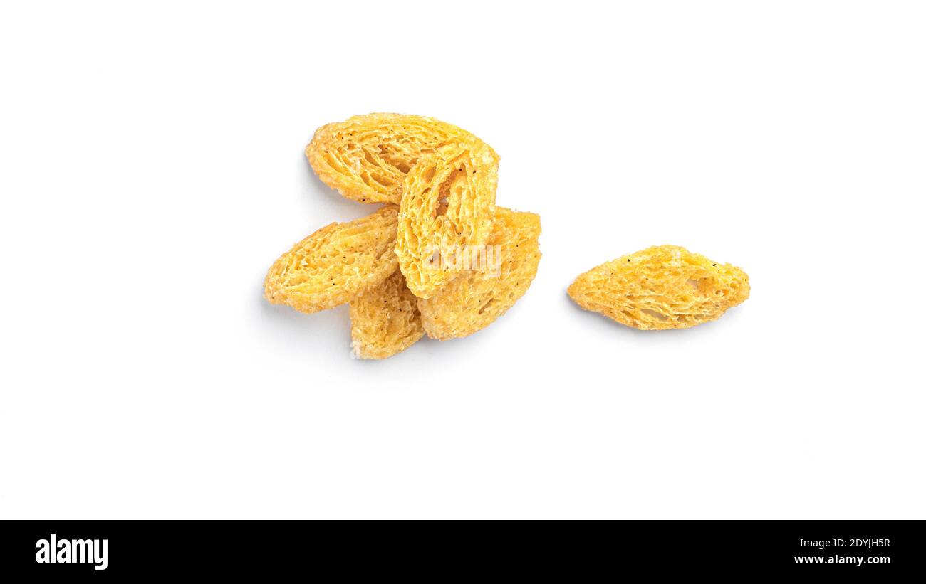 Сroutons on white background. View from the top. High quality photo Stock Photo