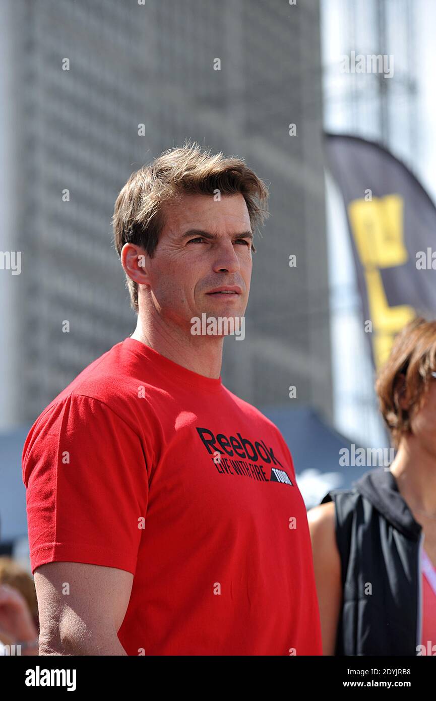 Jean Galfione during the Reebok Live With Fire Tour at La Defense in Paris,  France on May 4, 2013. Photo by Thierry Plessis/ABACAPRESS.COM Stock Photo  - Alamy